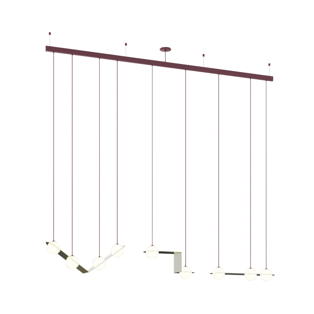 Laurent 13 Suspension Lamp: Brass + Burgundy