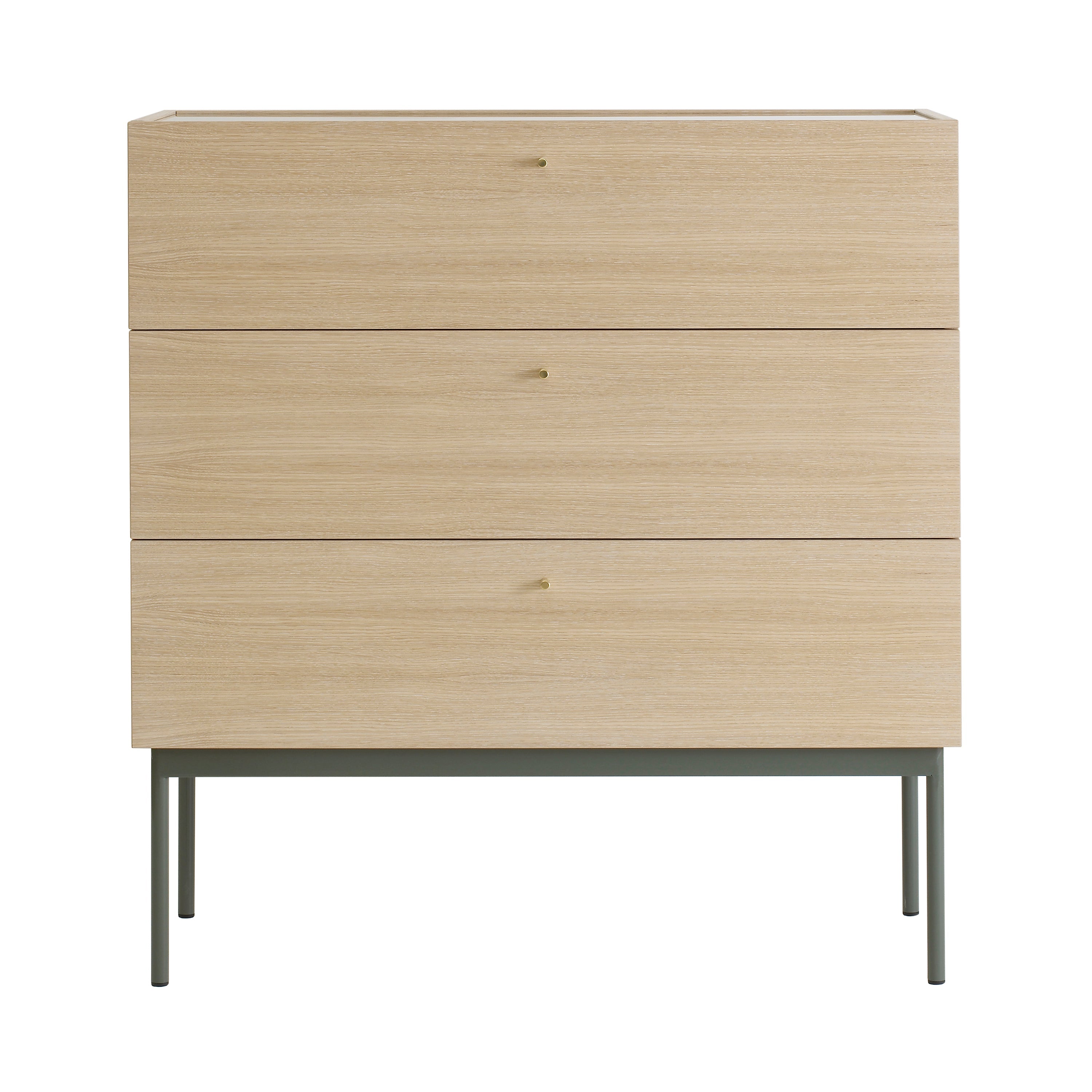 Luc 100 Drawer: Glass Top + White Stained Oak + Green Khaki