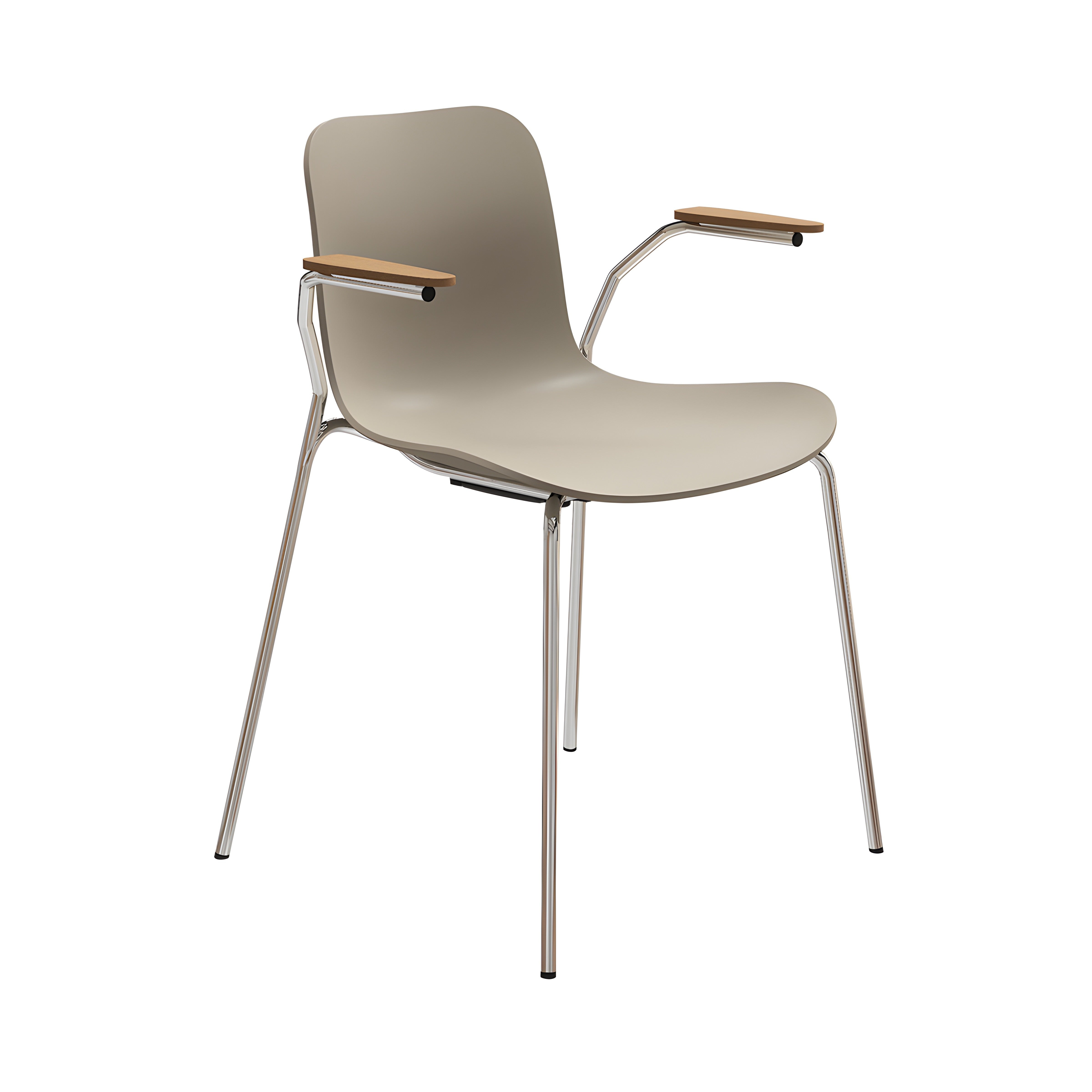 Langue Stacking Chair with Armrest: Warm Grey + Natural Oak + Chrome