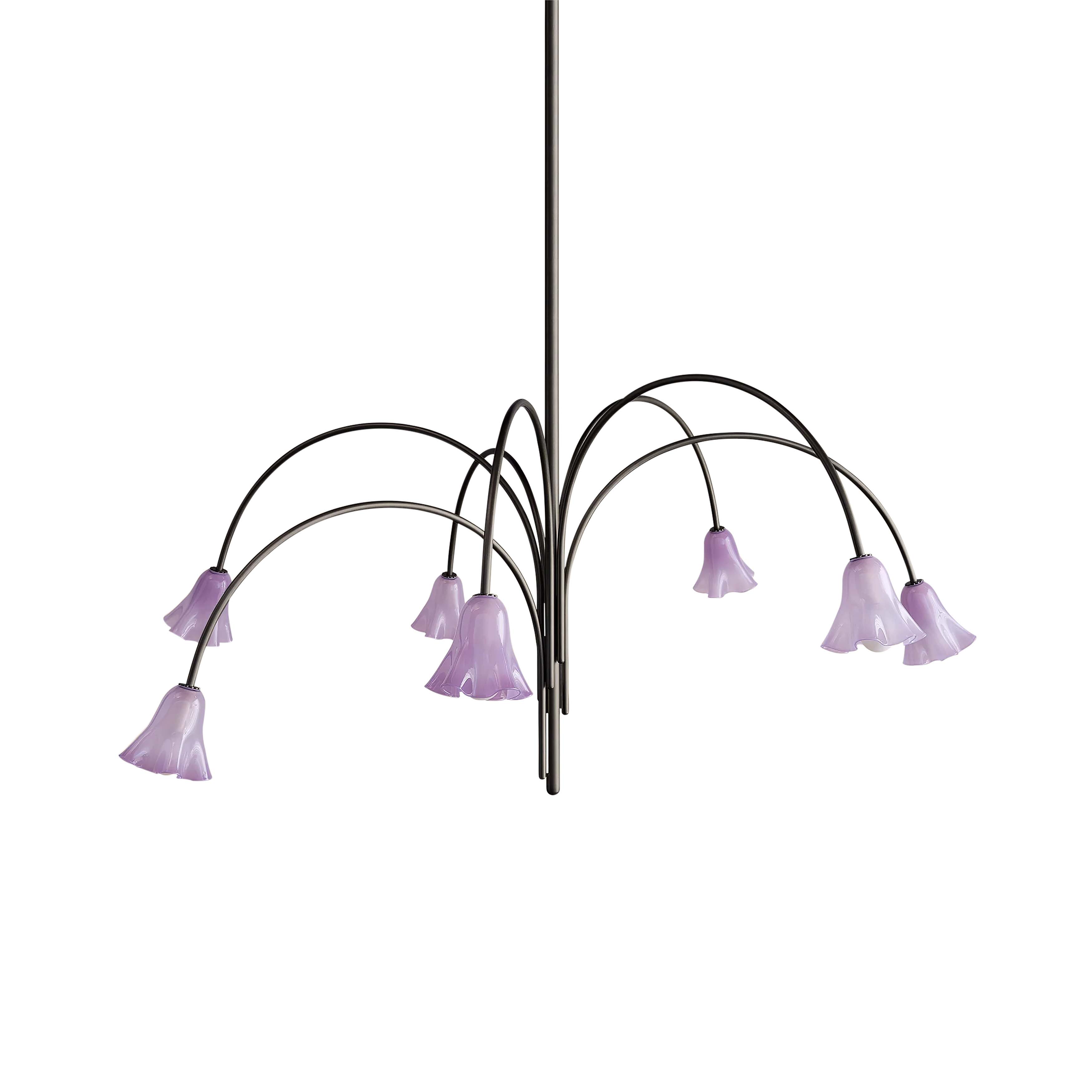 Flora Chandelier: 7 + Lilac + Blackened Brass