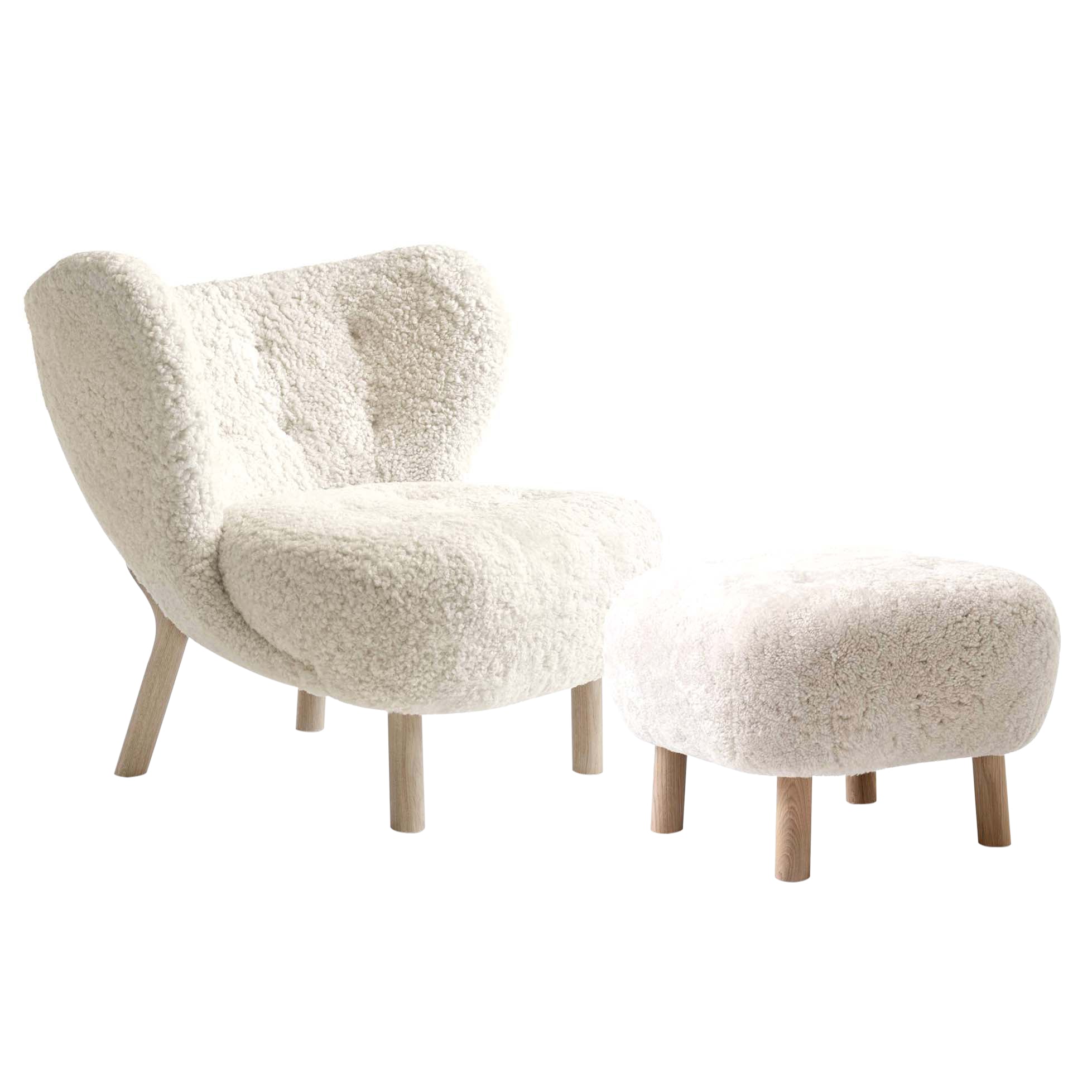 Little Petra Lounge Chair VB1 + Pouf ATD1 + Oiled Oak + Sheepskin Moonlight