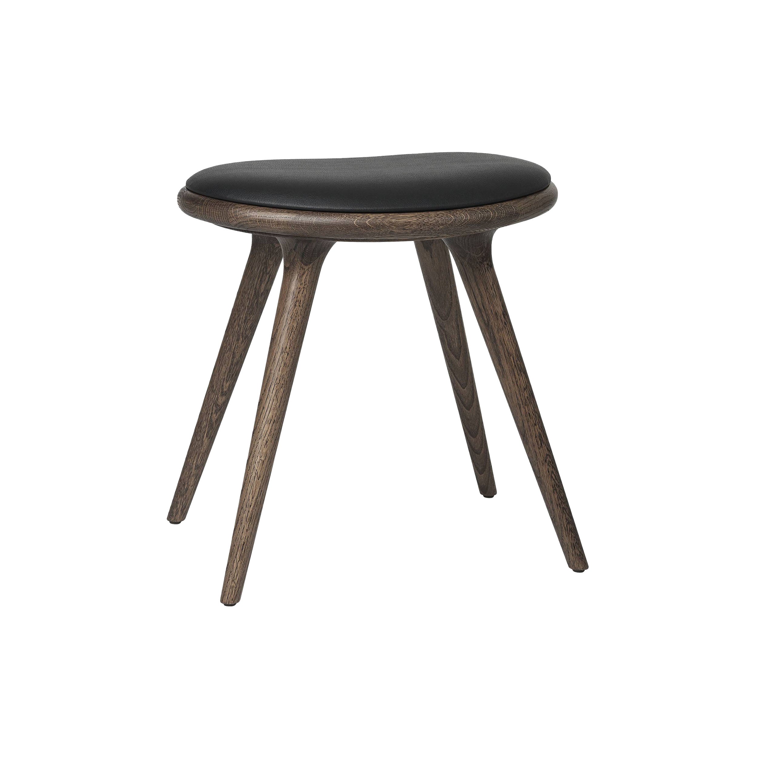 Low Stool: Dark Stained Oak + Black Leather