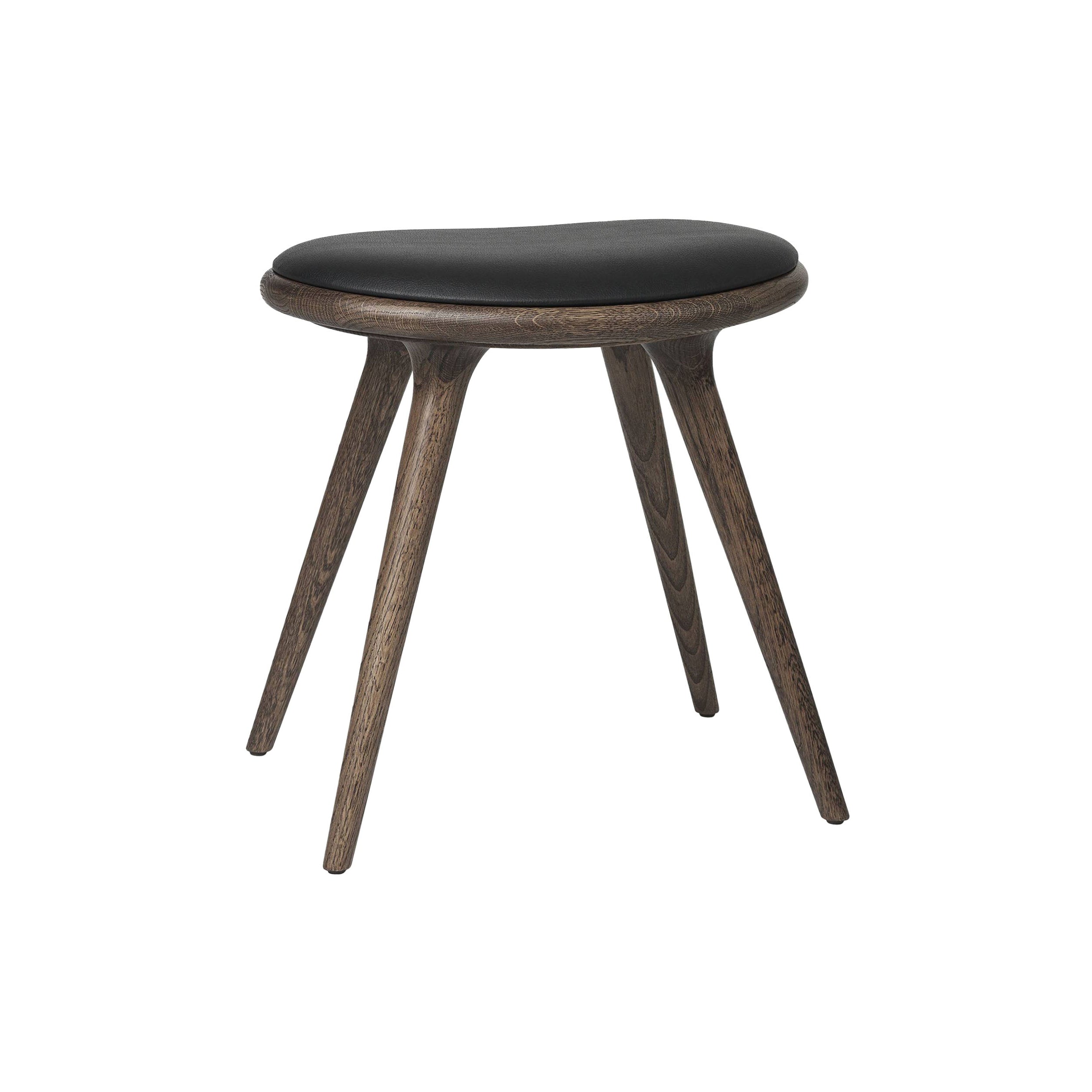 Low Stool: Dark Stained Oak + Black Leather