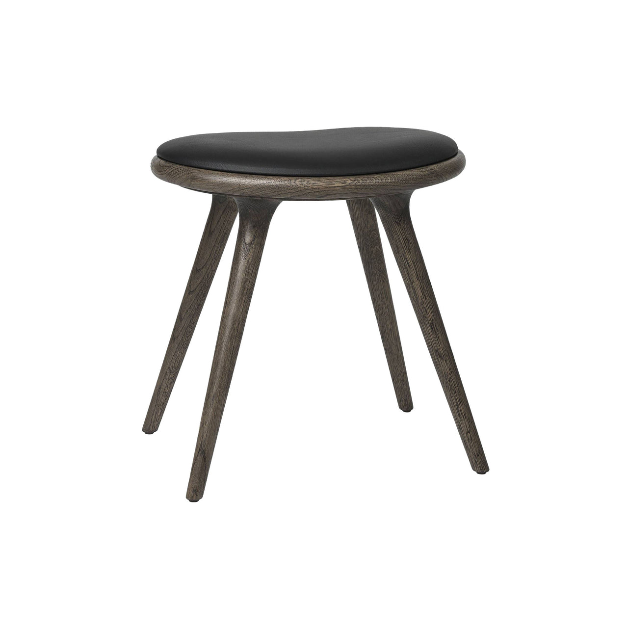 Low Stool: Sirka Grey Stained Oak + Black Leather