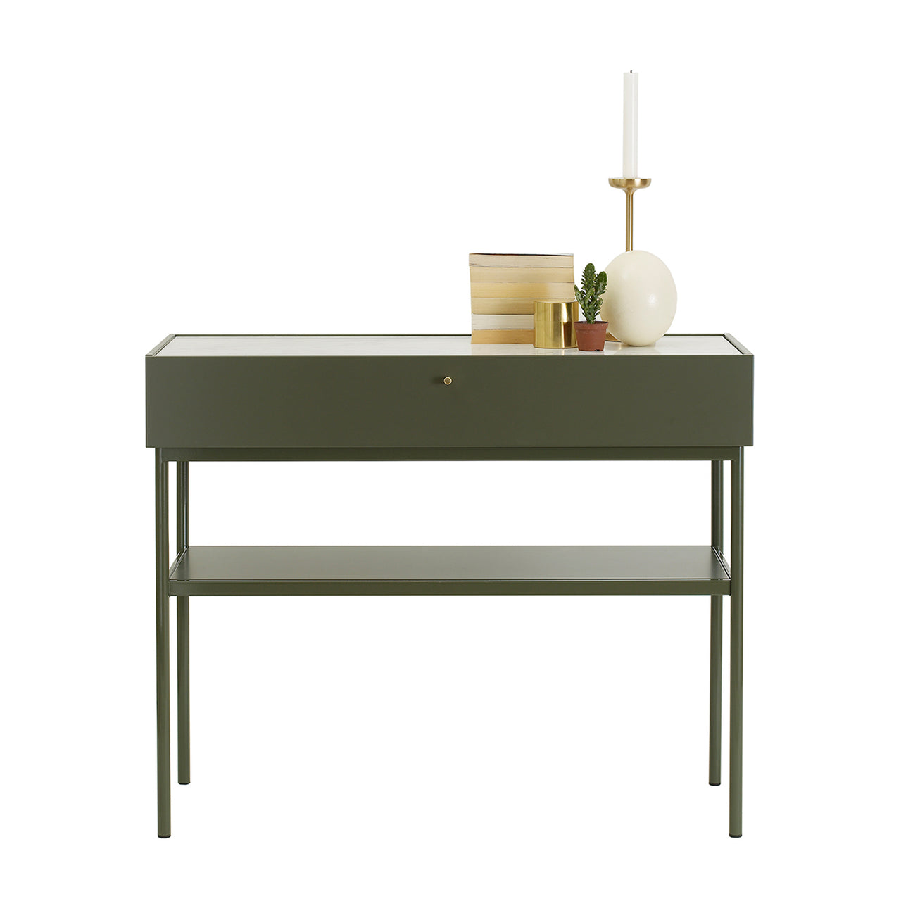 Luc Console 100: Carrara Marble + Green Khaki