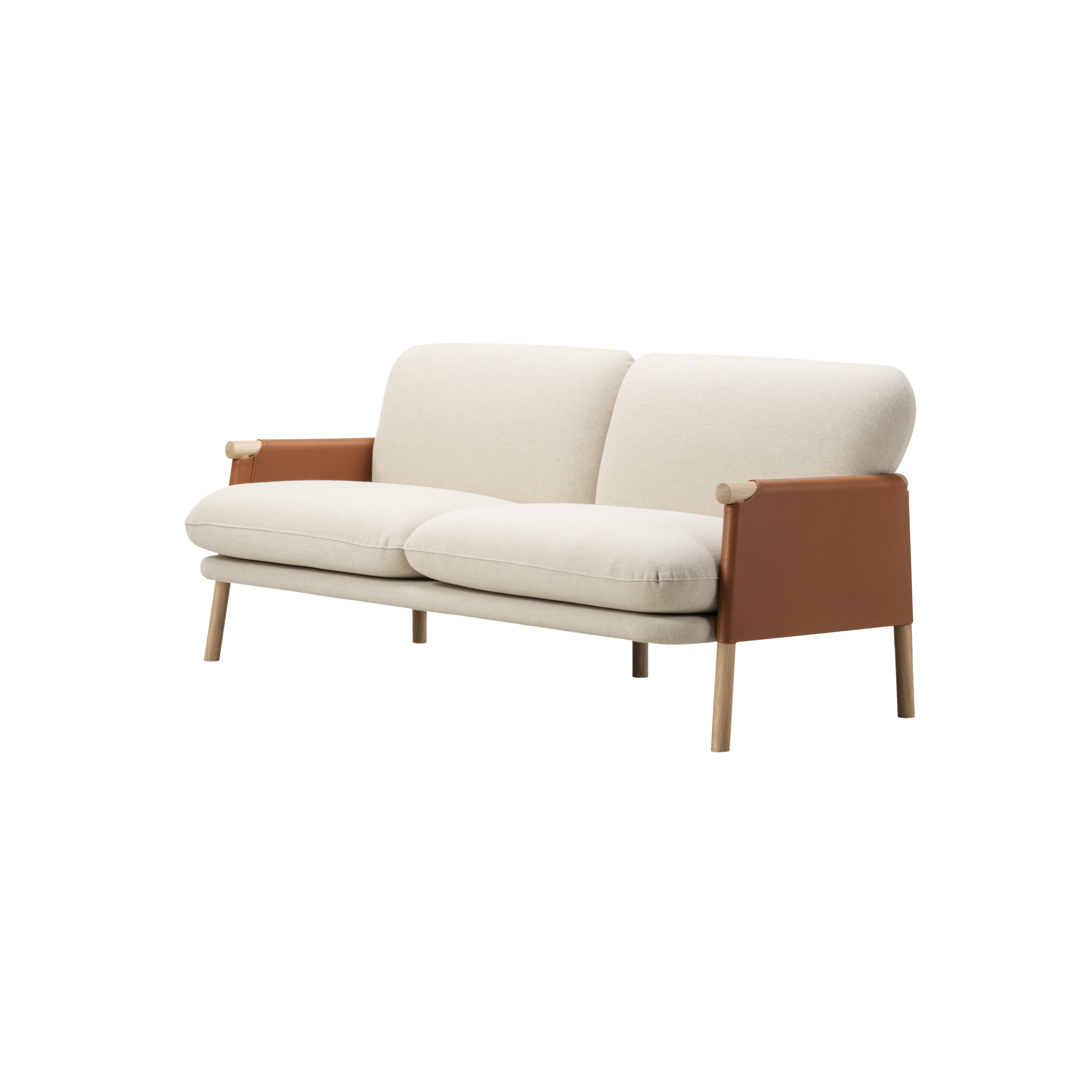 Savannah Sofa: 2 Seater + Light Oiled Oak + Cognac