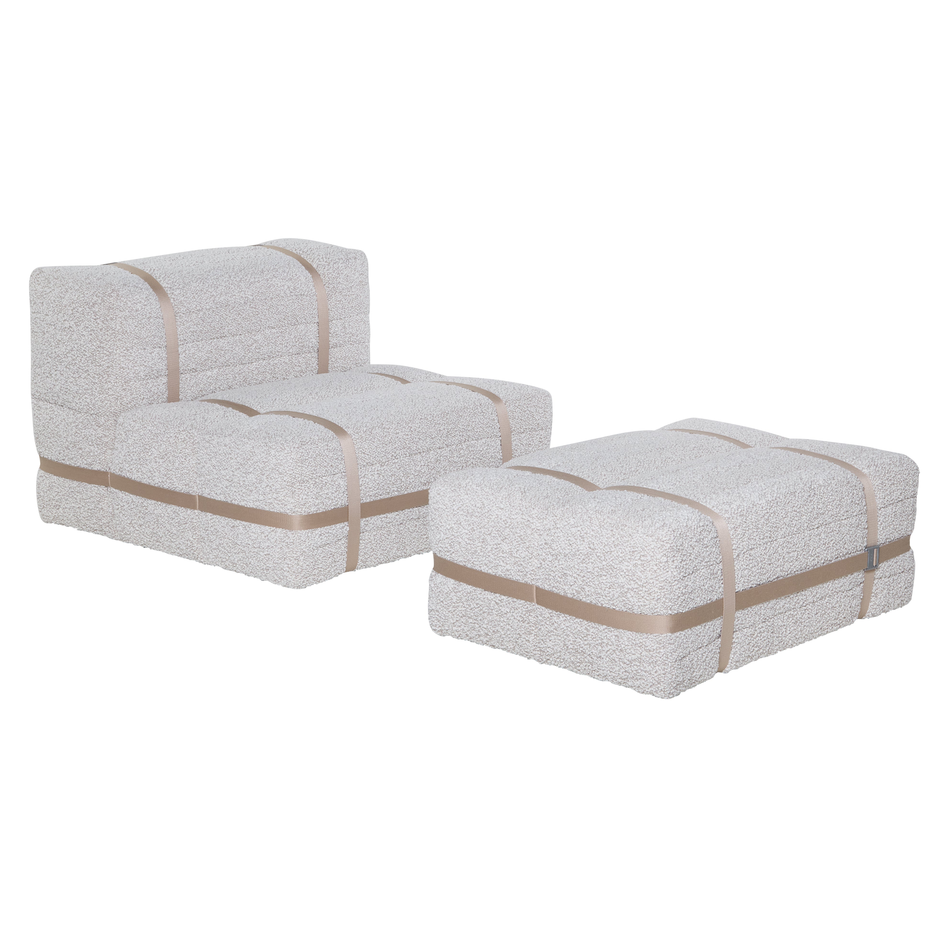 Haybale Lounge Chair with Footstool: Boucle Ivory