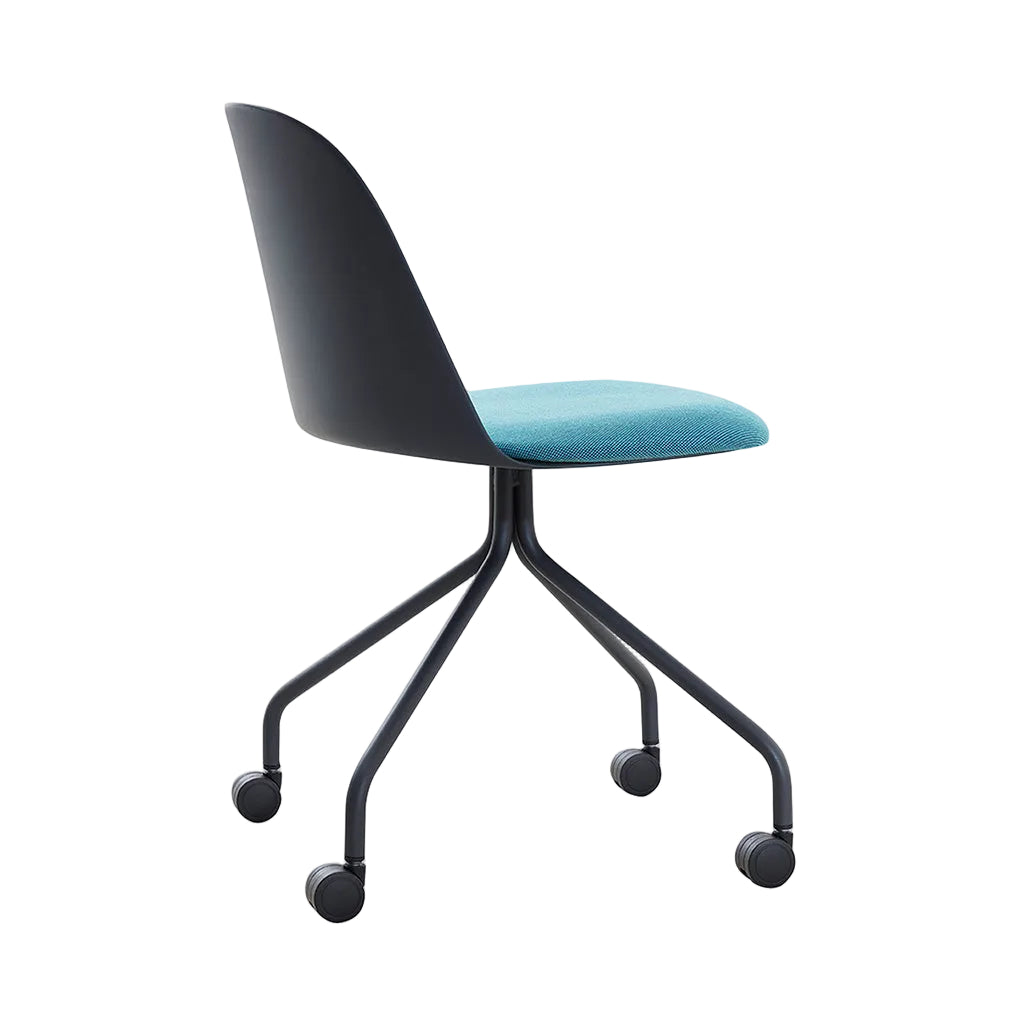 Mariolina Side Chair with Casters: Seat Upholstered - Set of 2 + Anthracite