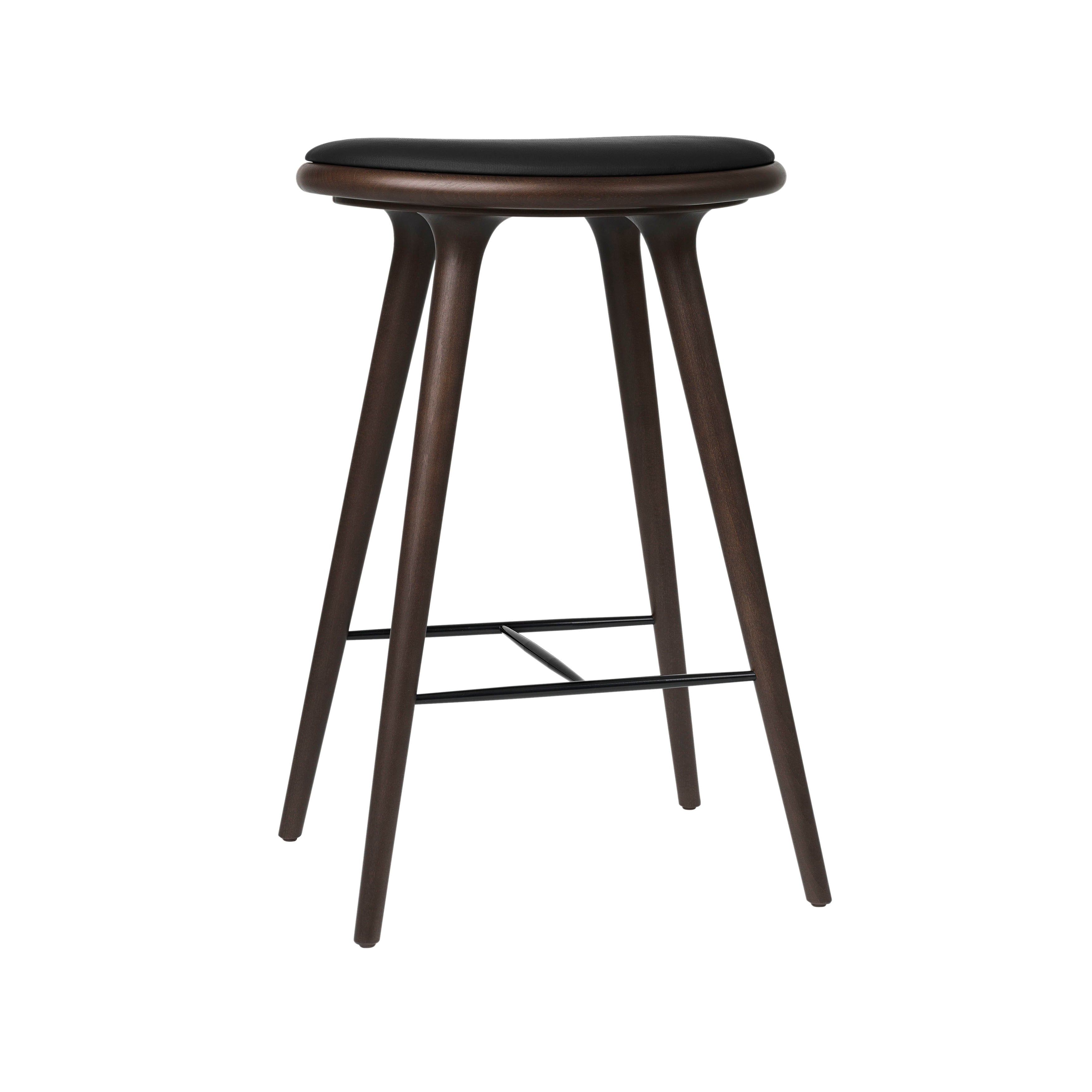 High Stool: Counter + Dark Stain Beech + Black Leather