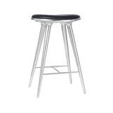 High Stool: Counter + Polished Aluminum + Black Leather