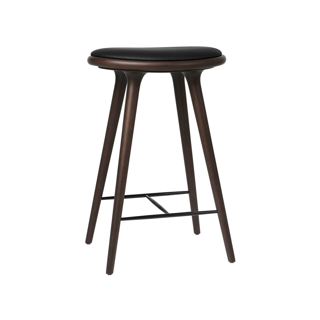 High Stool: Counter + Dark Stained Oak + Black Leather