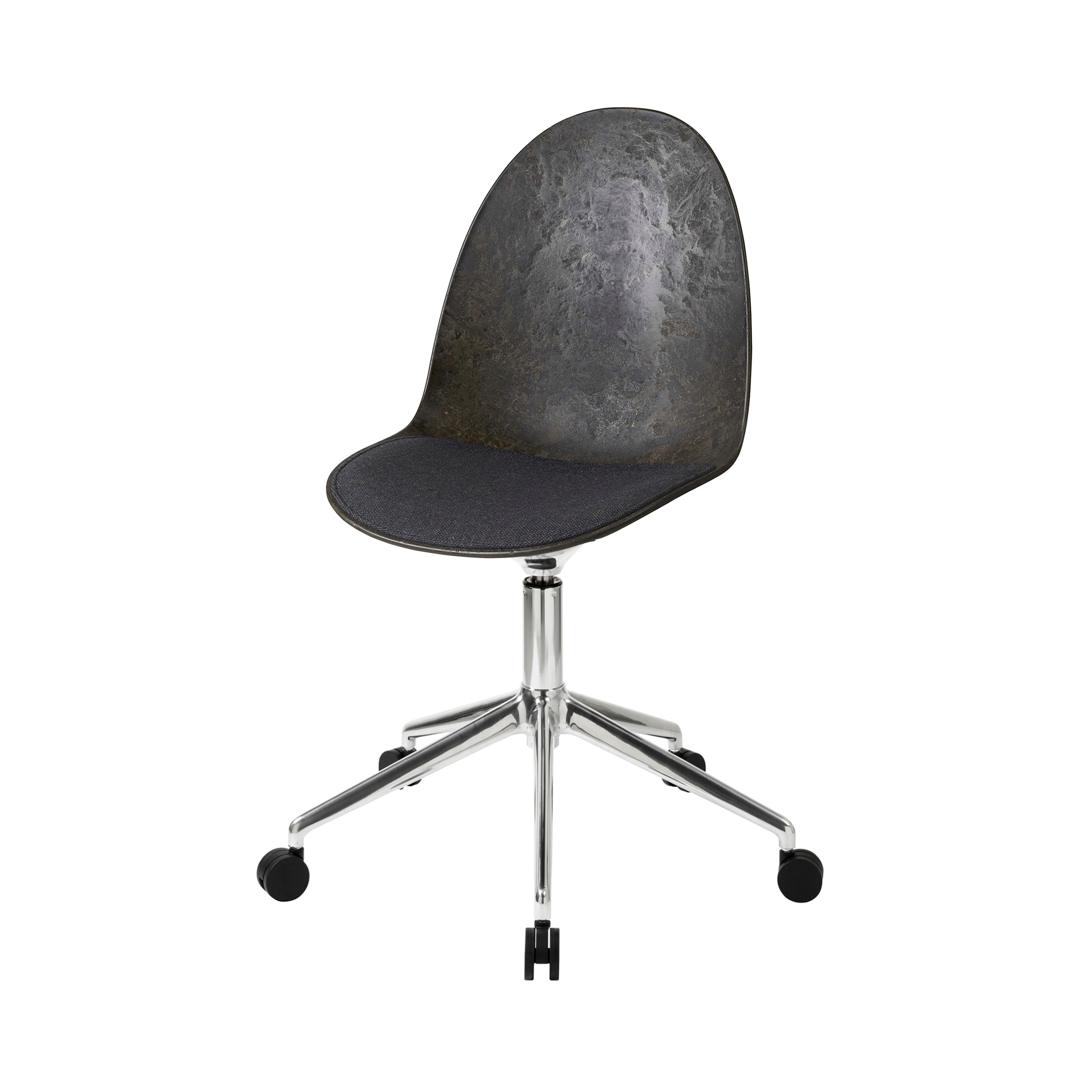 Eternity Swivel Chair with Castor: Seat Upholstered + Coffee Waste Black + Polished Aluminum