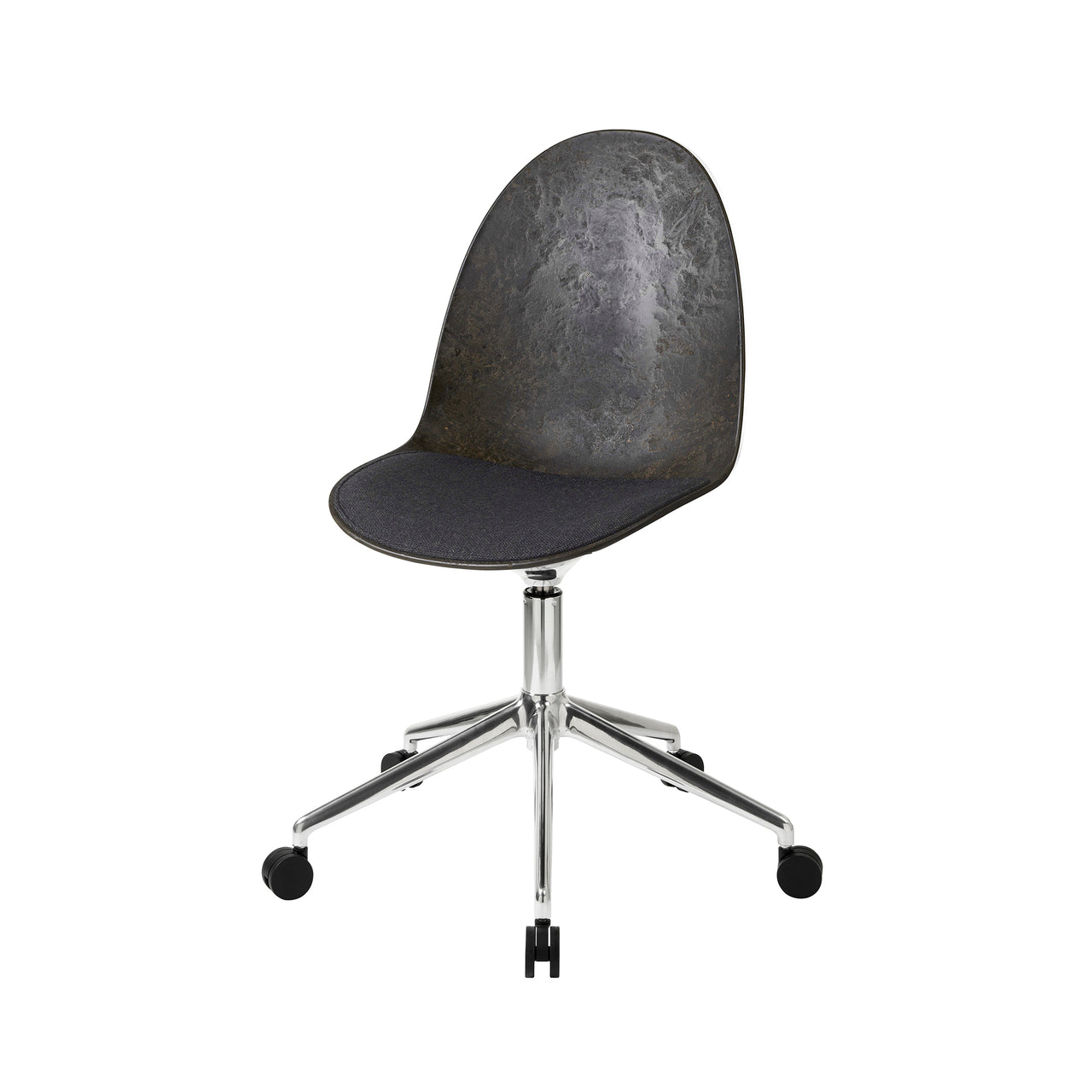 Eternity Swivel Chair with Castor: Seat Upholstered + Coffee Waste Black +Polished Aluminum