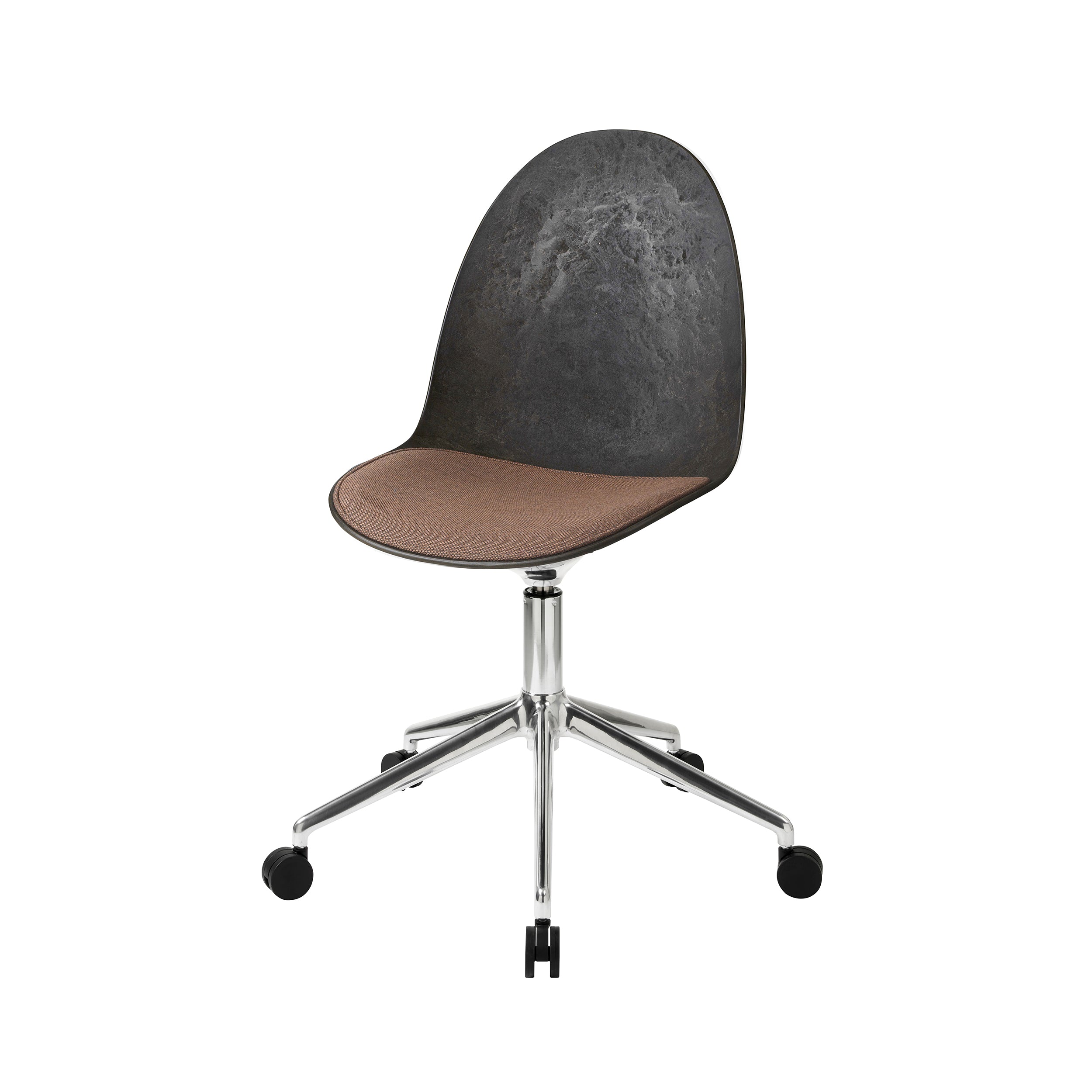 Eternity Swivel Chair with Castor: Seat Upholstered + Coffee Waste Black + Polished Aluminum