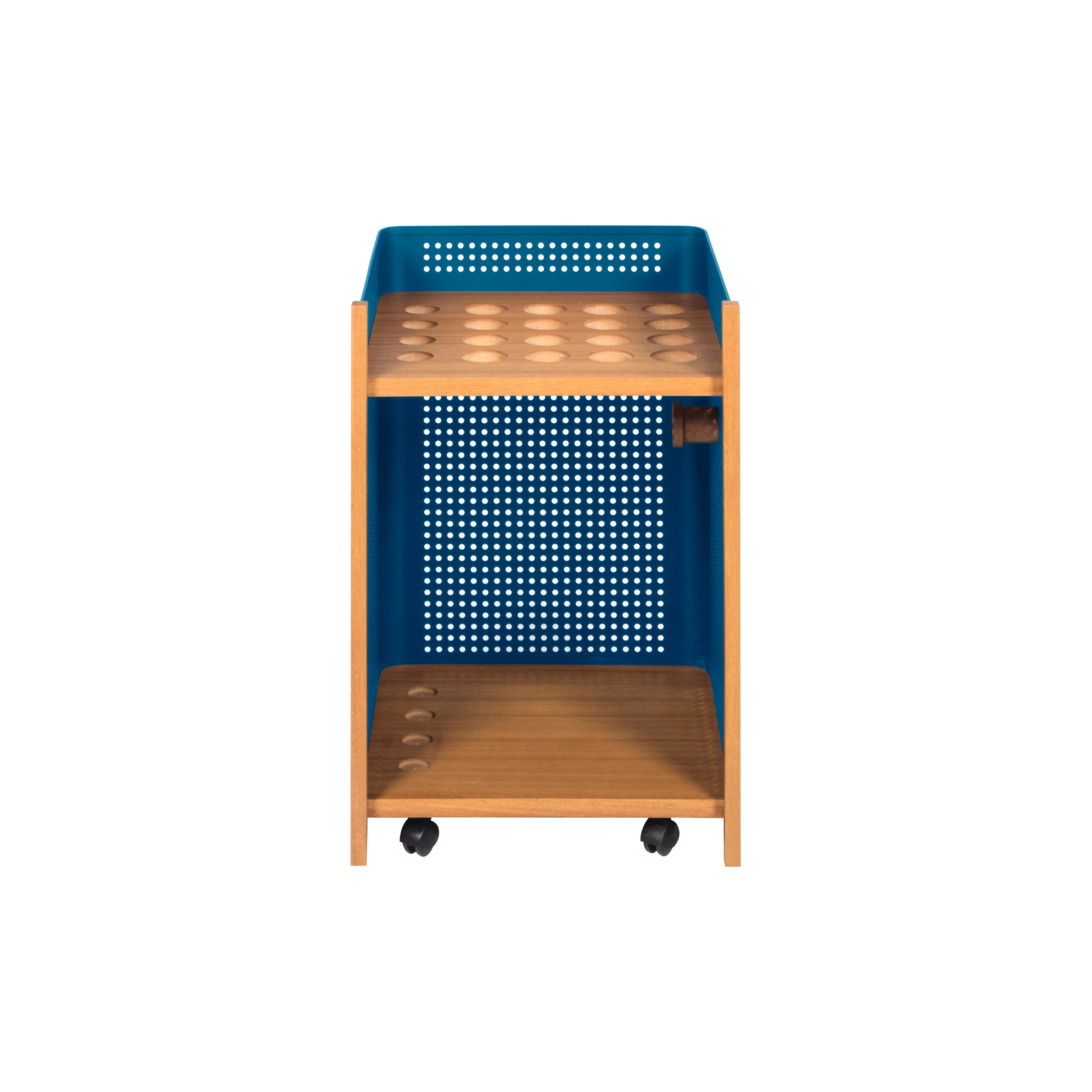 Mou Floor Cue Rack: Oak + Sky Blue
