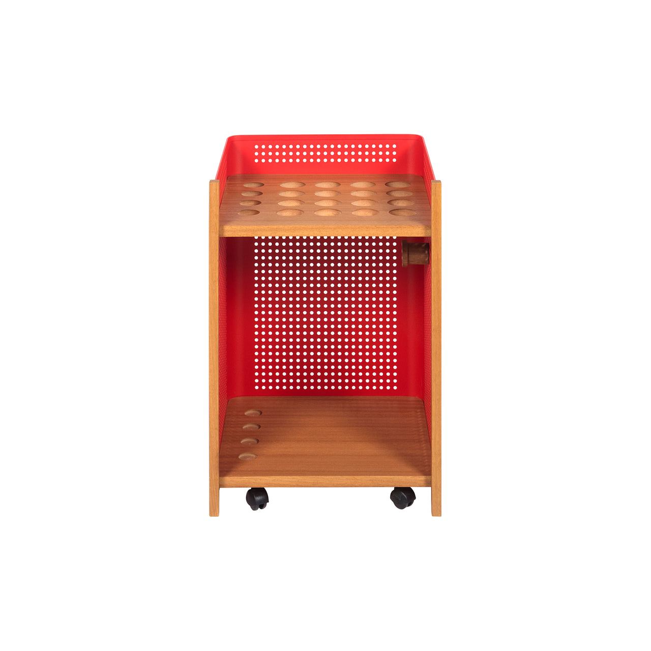 Mou Floor Cue Rack: Oak + Traffic Red