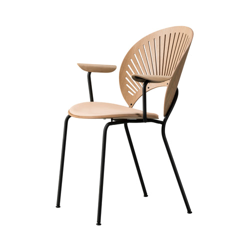 Trinidad Armchair: Flint Base + Seat Upholstered + Lacquered Oak