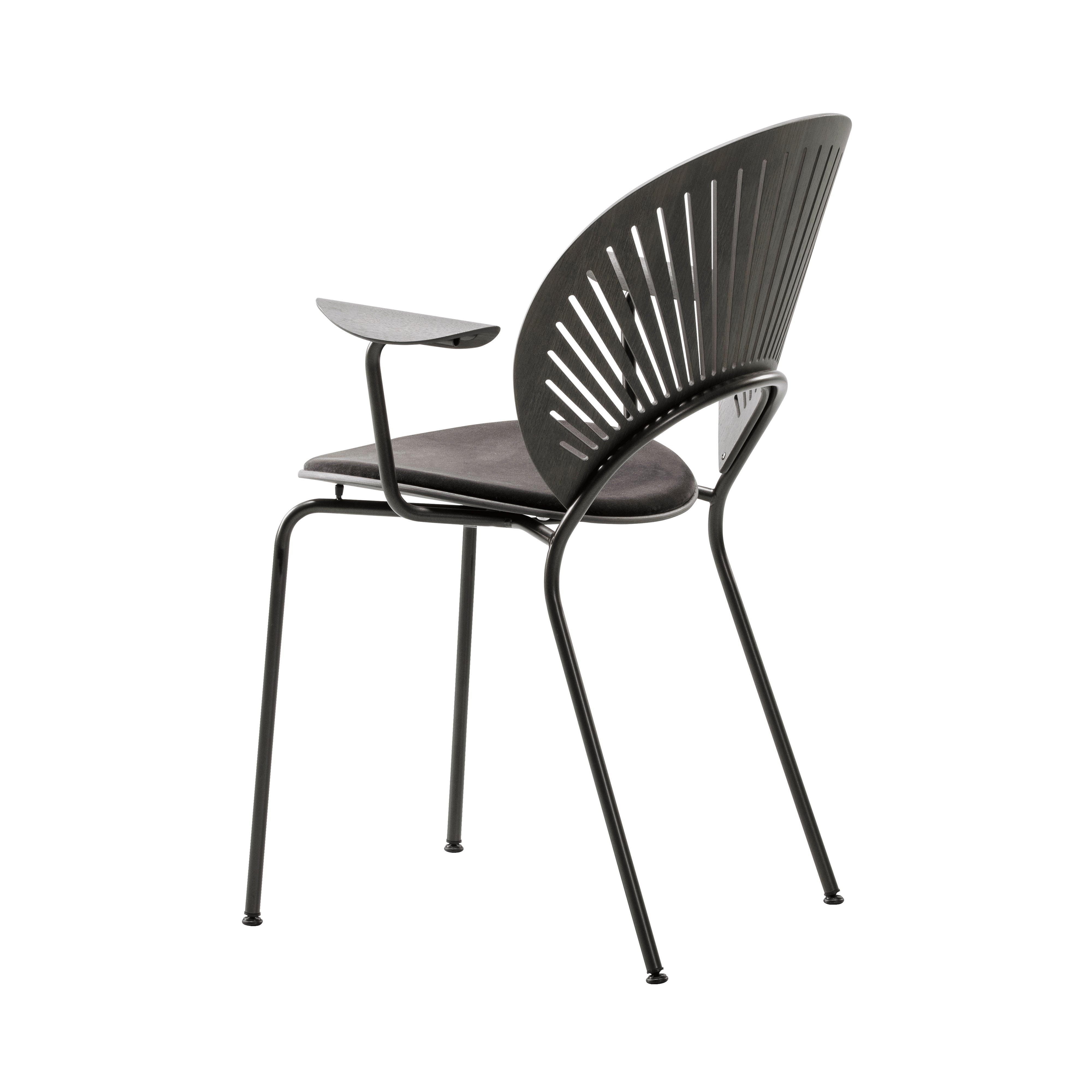 Trinidad Armchair: Flint Base + Seat Upholstered + Smoked Stained Oak