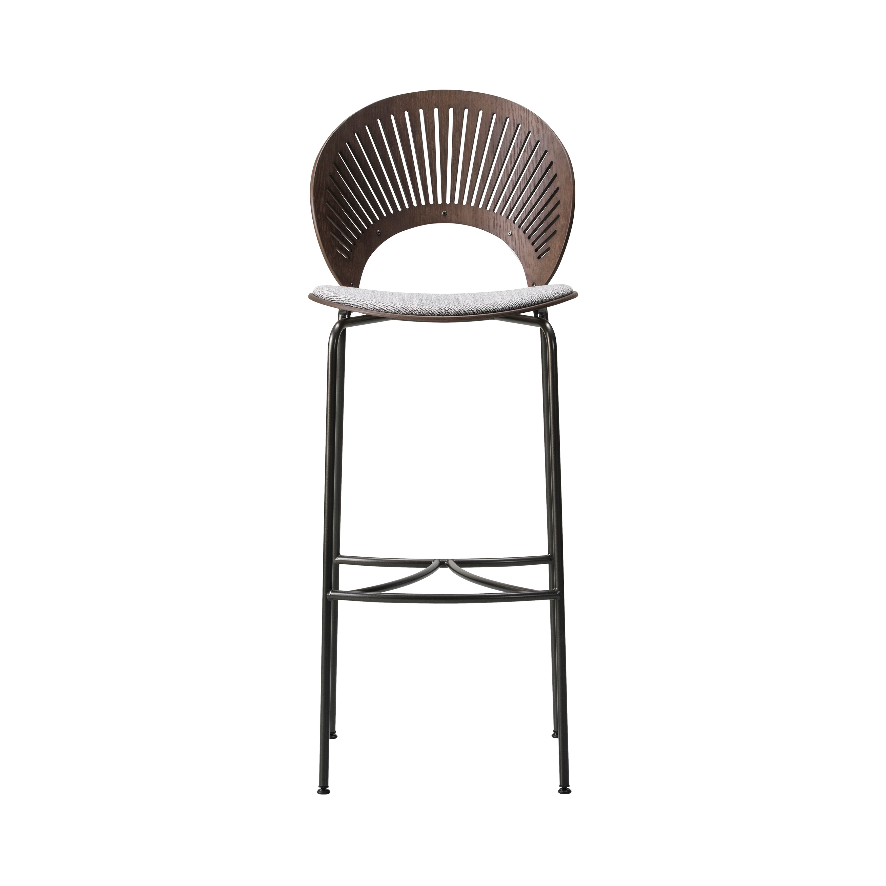 Trinidad Bar Stool: Black Base + Seat Upholstered + Lacquered Walnut