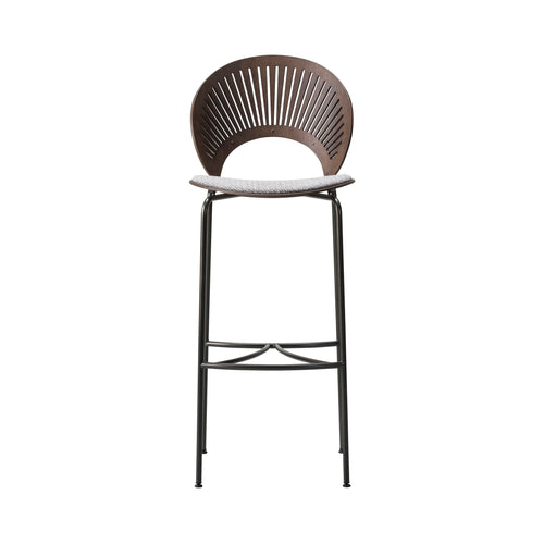 Trinidad Bar Stool: Black Base + Seat Upholstered + Lacquered Walnut