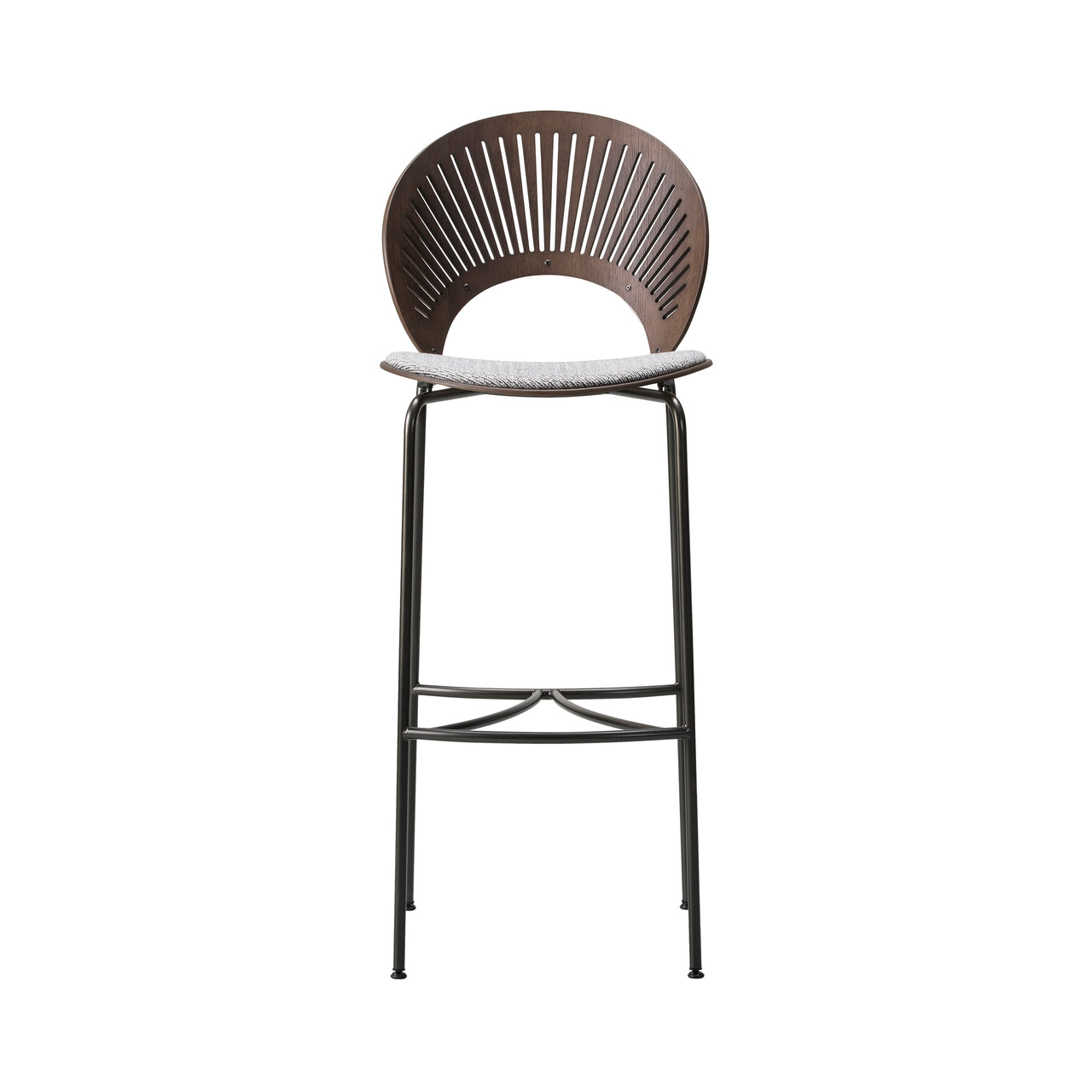 Trinidad Bar Stool: Black Base + Seat Upholstered + Lacquered Walnut