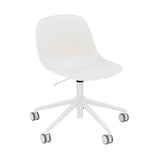 Fiber Side Chair: Swivel Base with Castors & Gaslift + Recycled Shell + White + Natural White