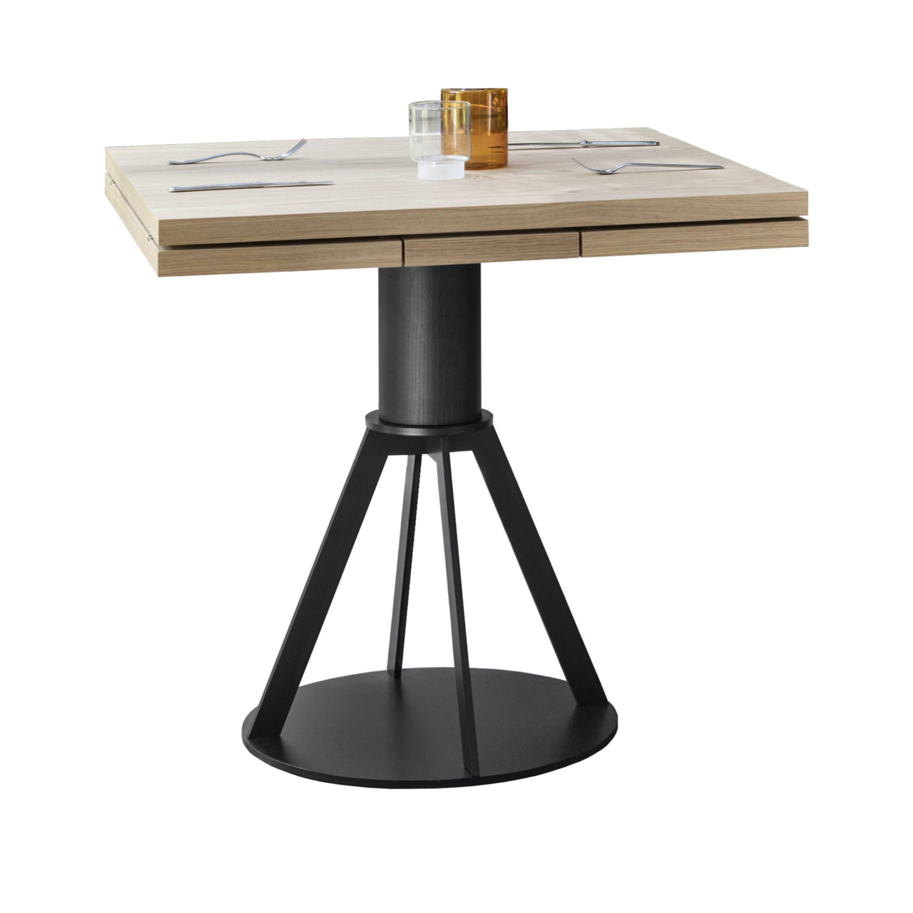 Geronimo Extendable Dining Table: Large + Flamed Oak + Black Ash + Lacquered Black