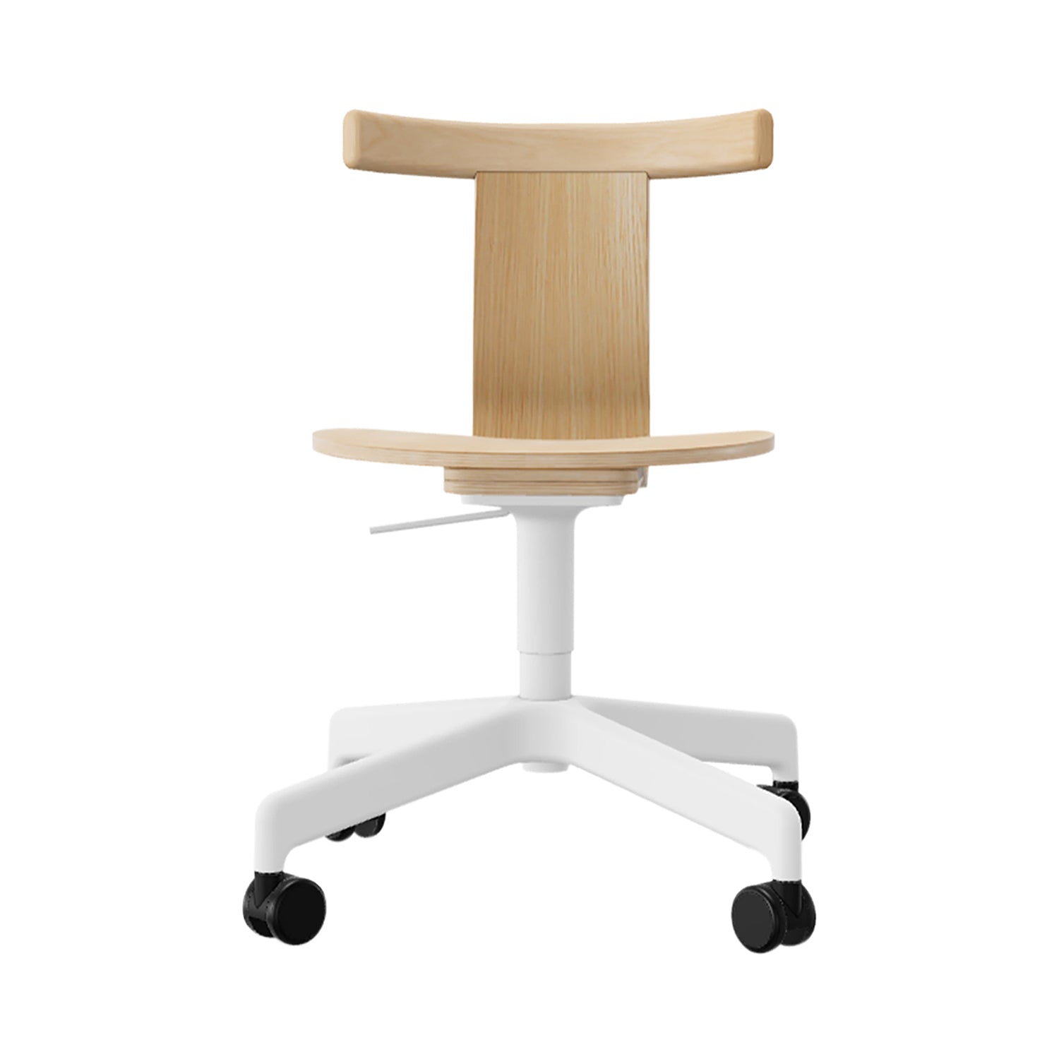 Jiro Swivel Chair: Natural Oak + White + With Casters
