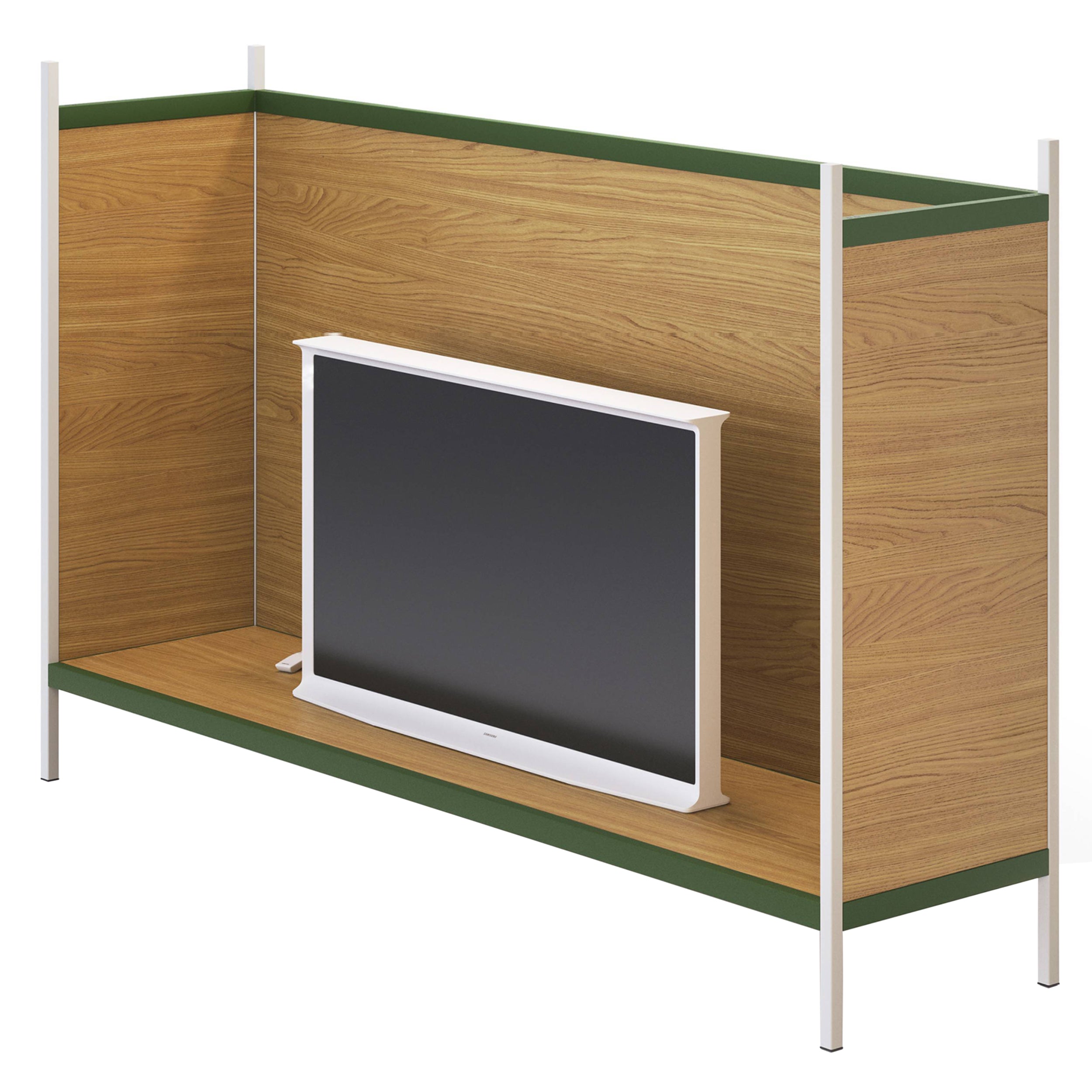 Grid Room Divider: Larch Panel - Leaf Green + Signal White + Oak
