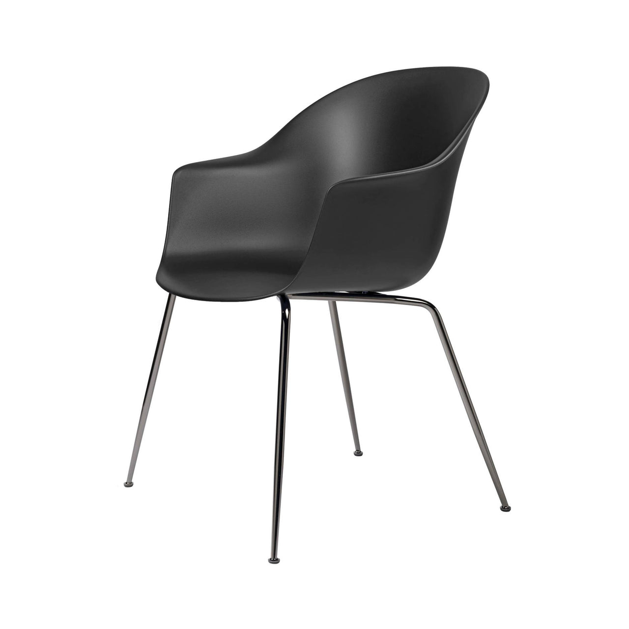 Bat Dining Chair: Conic Base + Black Chrome + Black + Felt Glides