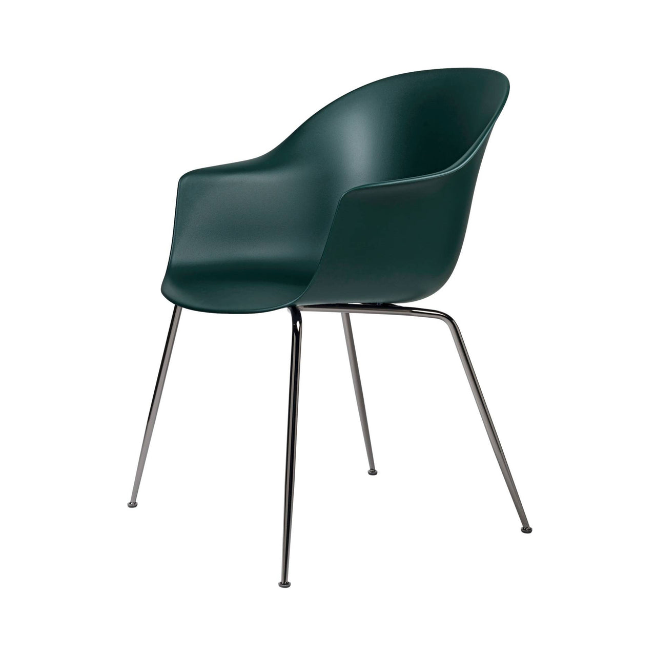 Bat Dining Chair: Conic Base + Black Chrome + Dark Green + Felt Glides