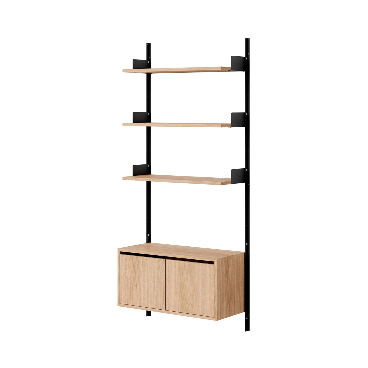 New Works Wall Shelf Cabinet with Doors: Low + Oak + Black
