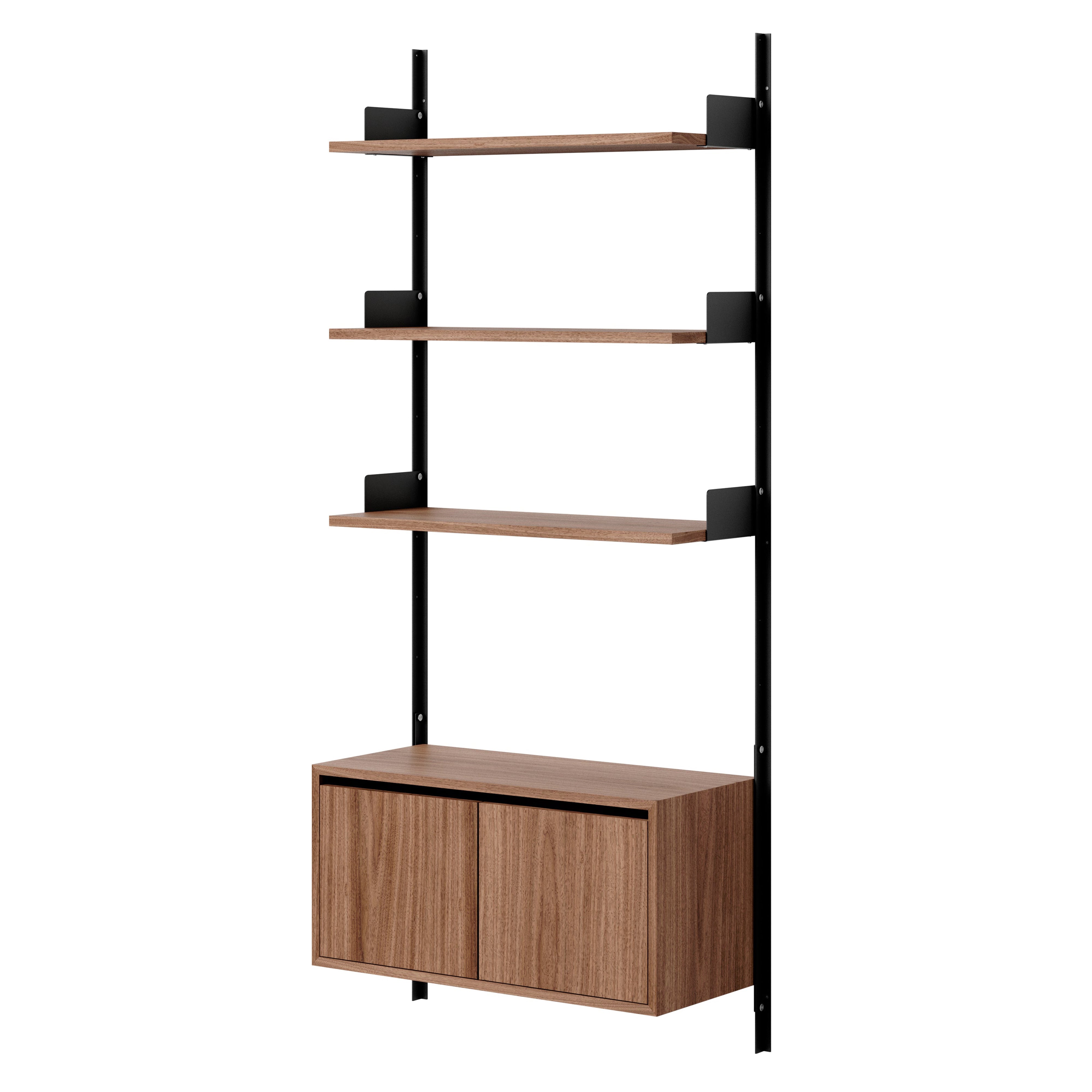New Works Wall Shelf Cabinet with Doors: Low + Walnut + Black