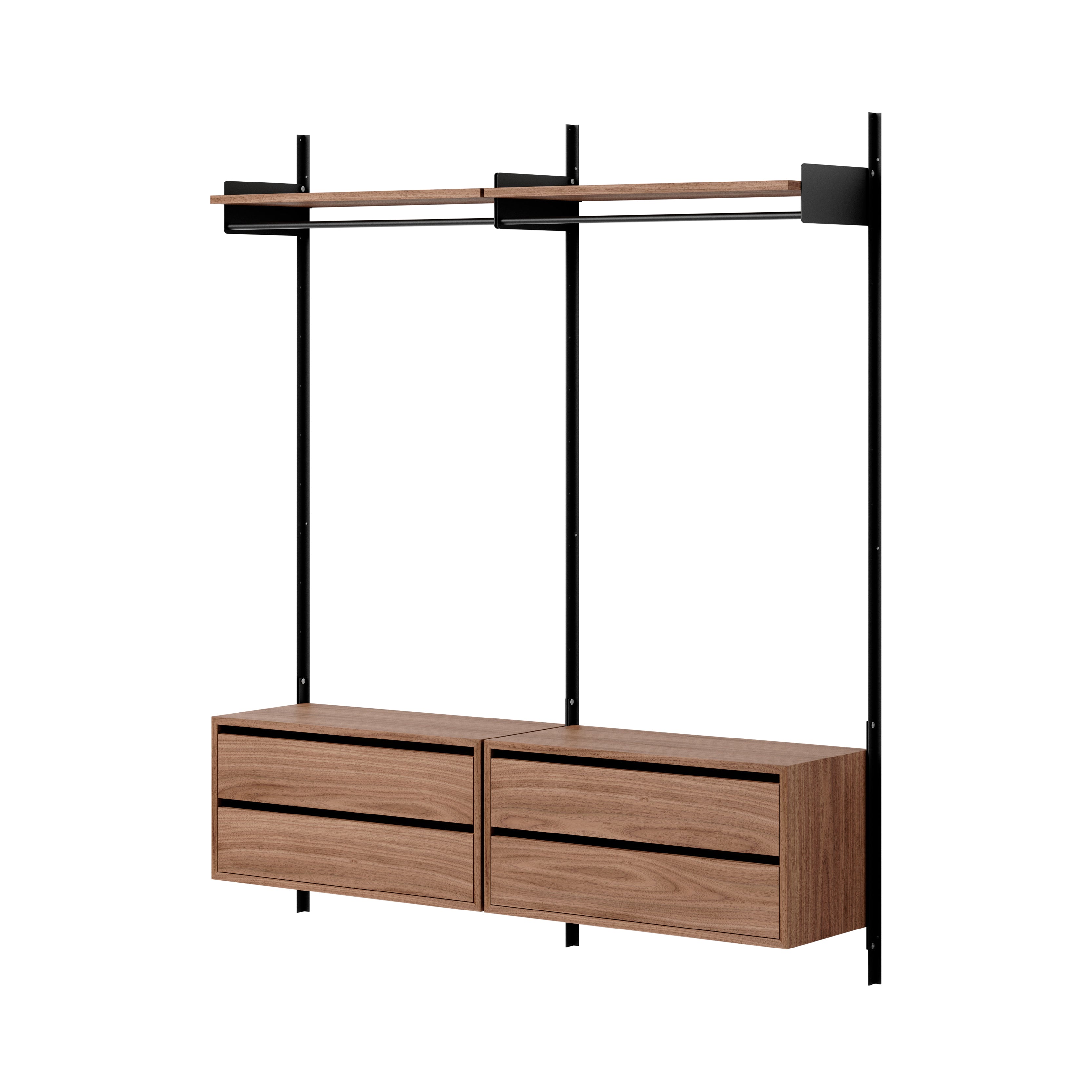 New Works Wardrobe Shelf Cabinet with Drawers: 2 + Walnut + Black