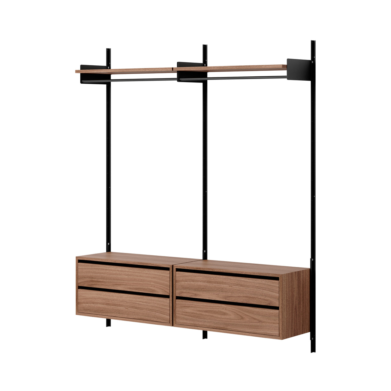New Works Wardrobe Shelf Cabinet with Drawers: 2 + Walnut + Black