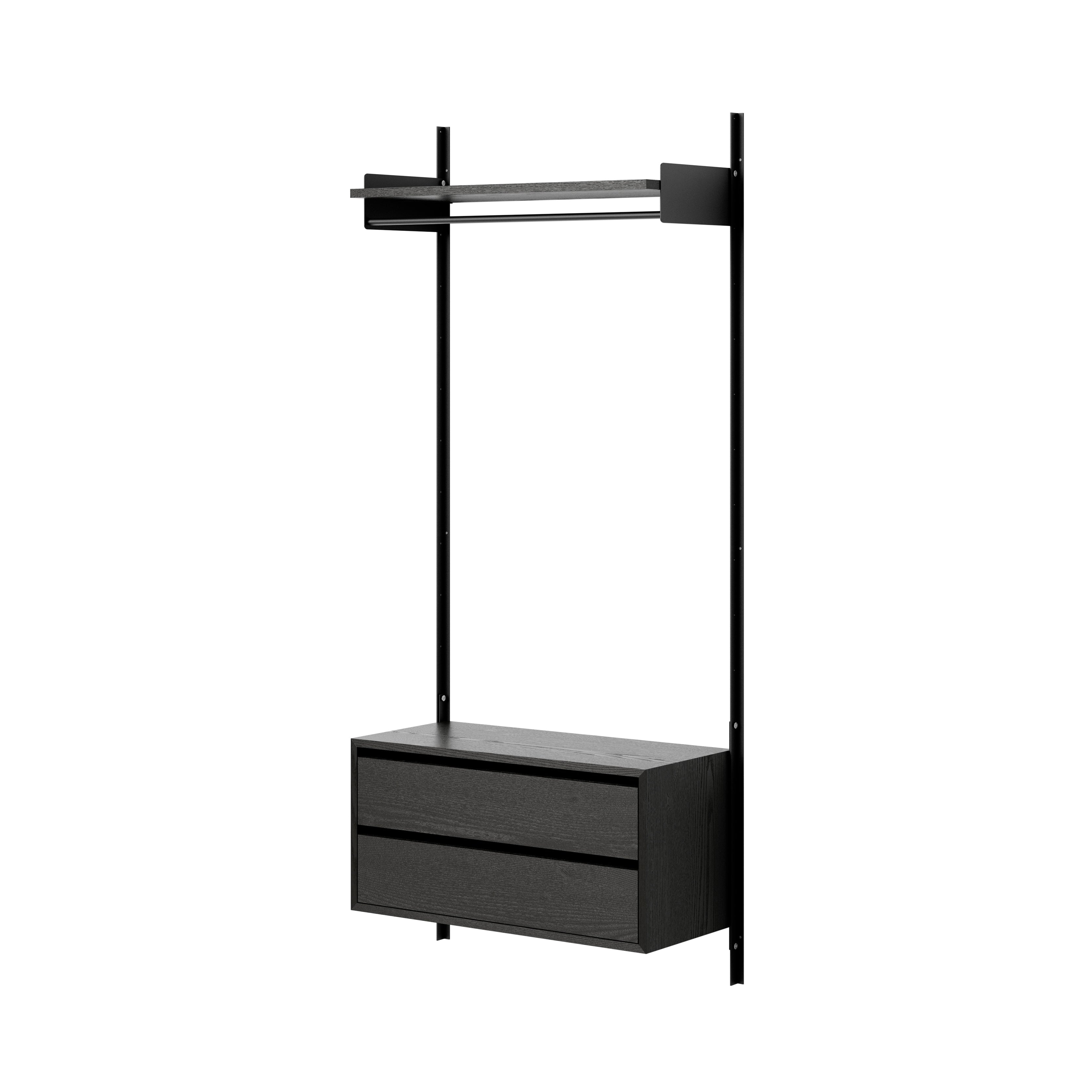 New Works Wardrobe Shelf Cabinet with Drawers: 1 + Black Ash + Black