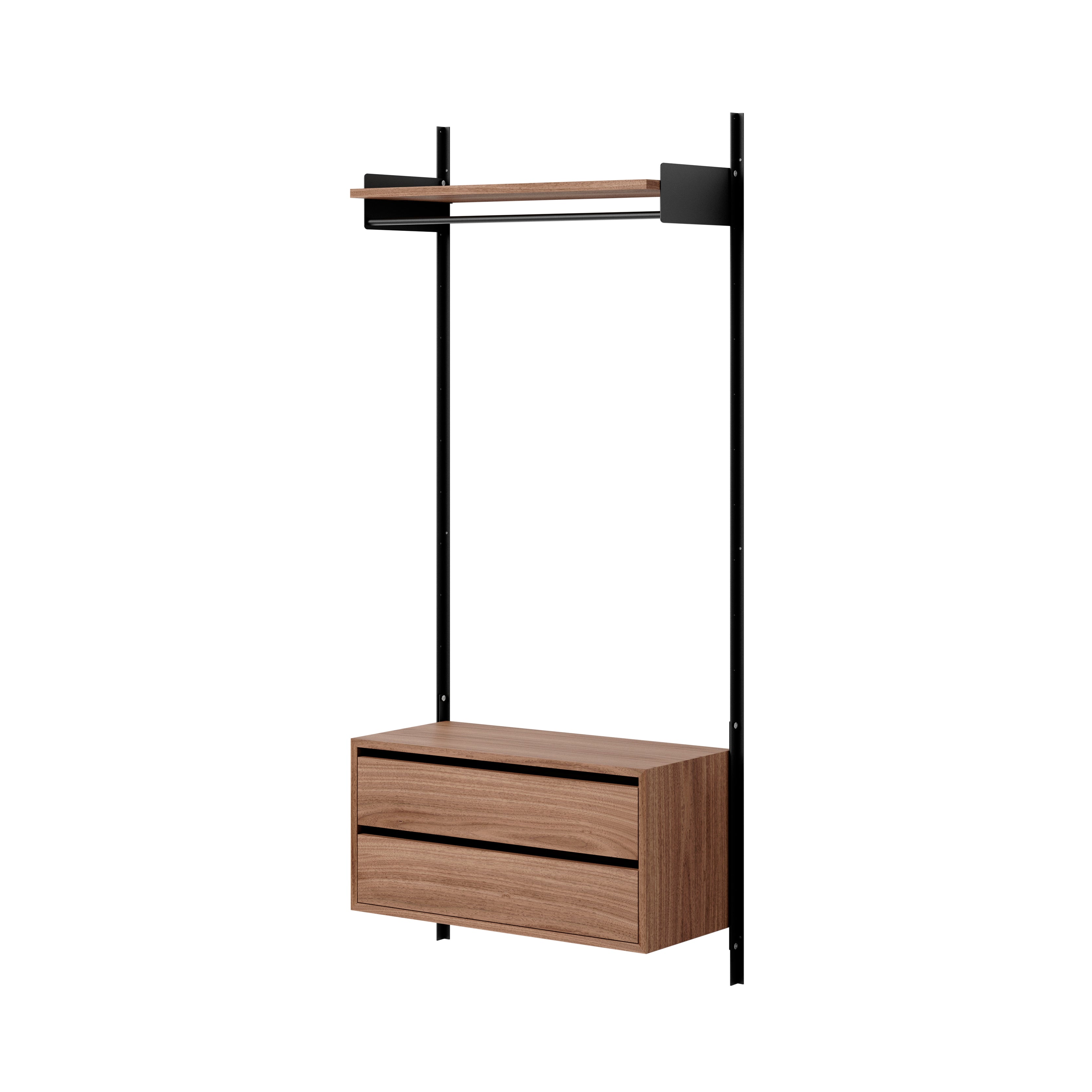 New Works Wardrobe Shelf Cabinet with Drawers: 1 + Walnut + Black