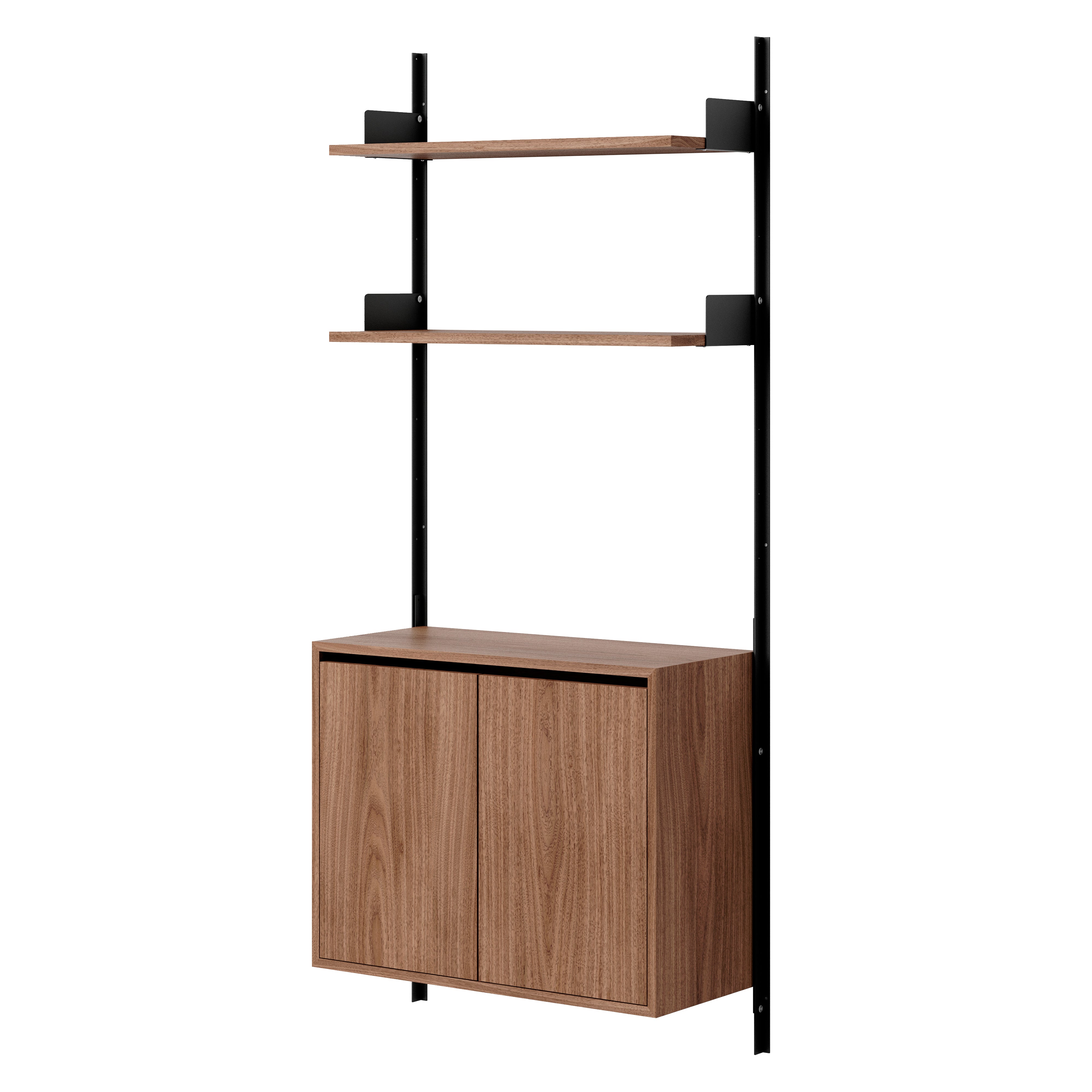 New Works Wall Shelf Cabinet with Doors: Tall + Walnut + Black