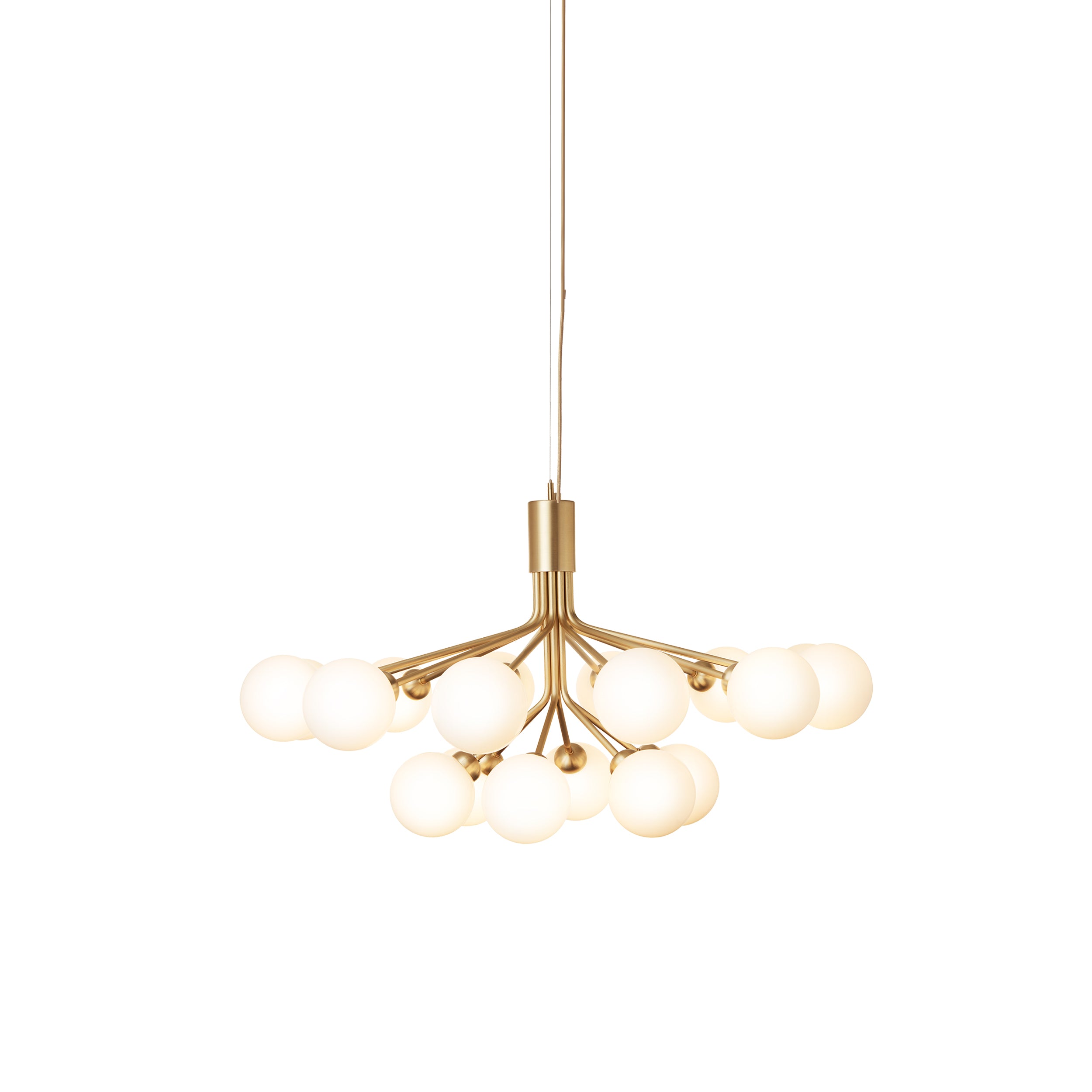 Apiales 18 Chandelier: Brushed Brass + Opal White + Gold