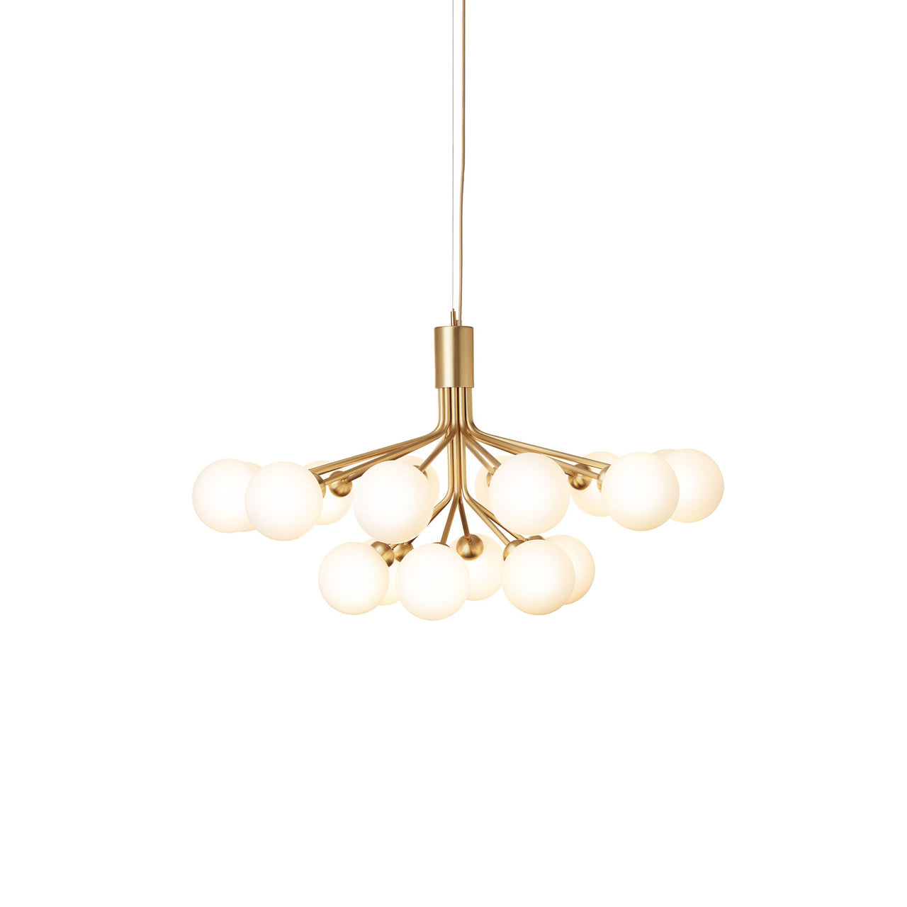 Apiales 18 Chandelier: Brushed Brass + Opal White + Gold