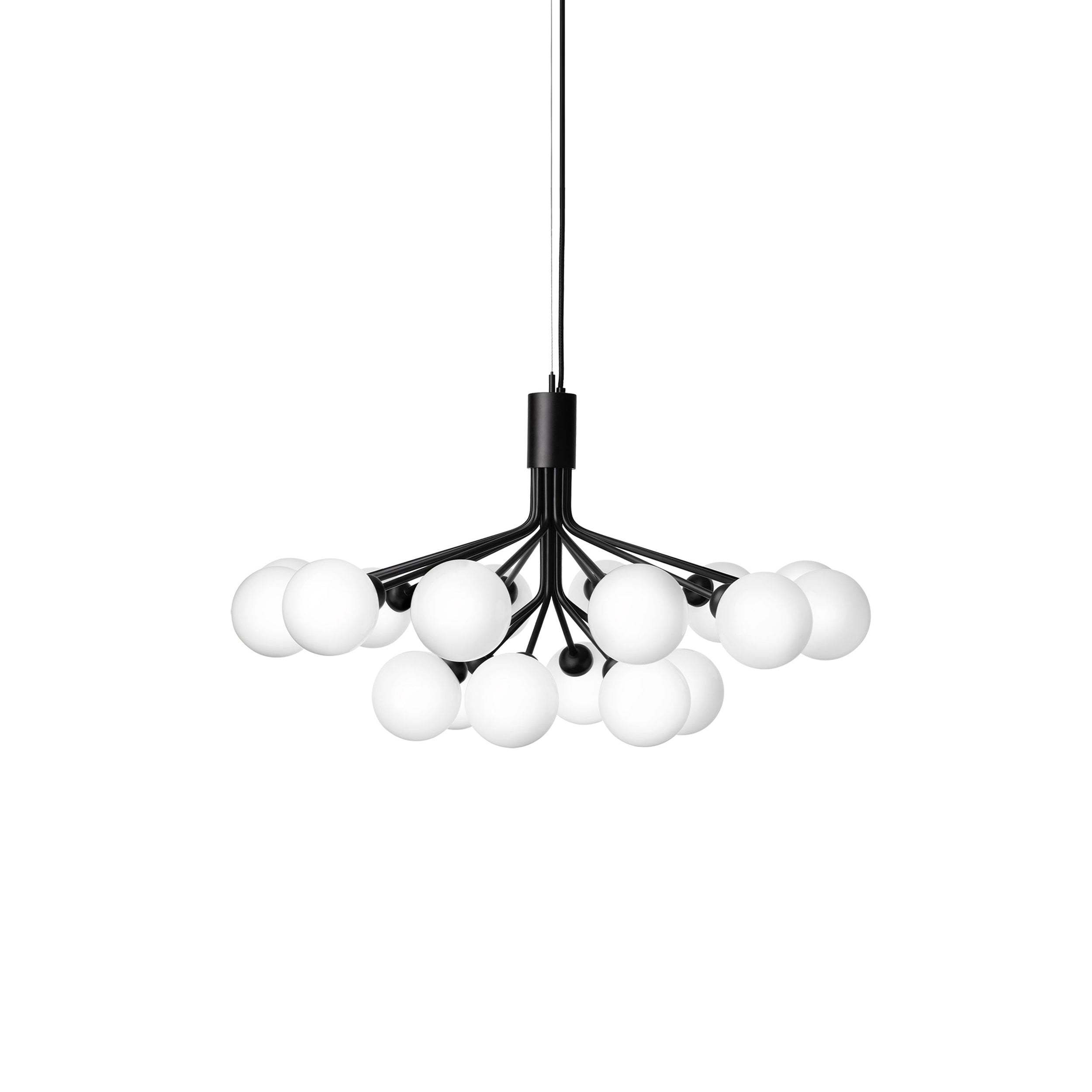 Apiales 18 Chandelier: Satin Black + Opal White + Black