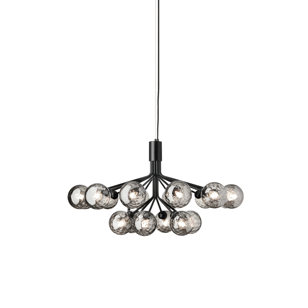 Apiales 18 Chandelier: Satin Black + Optic Smoked + Black