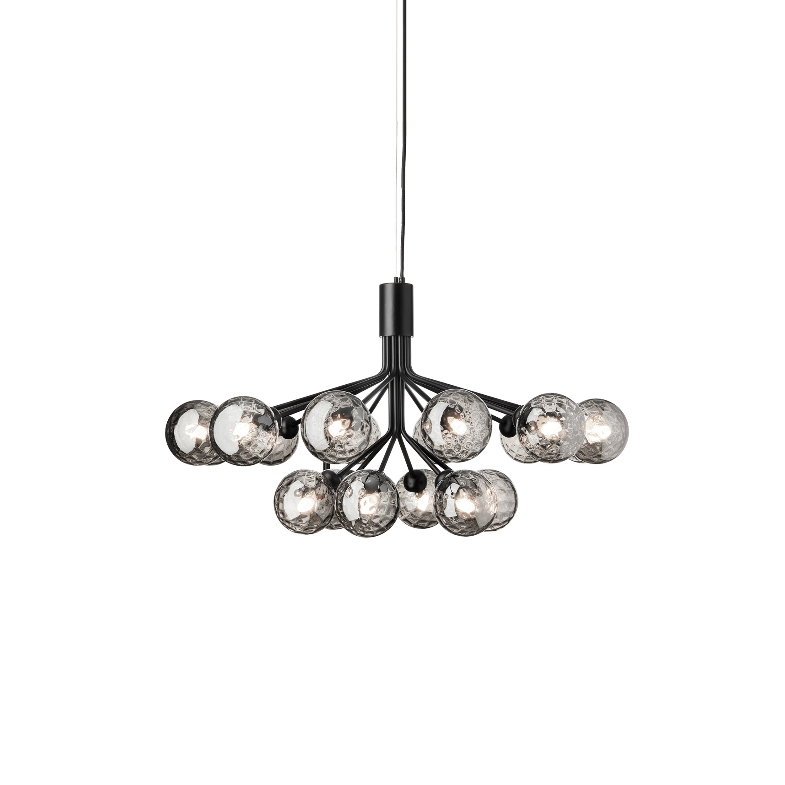 Apiales 18 Chandelier: Satin Black + Optic Smoked + Black