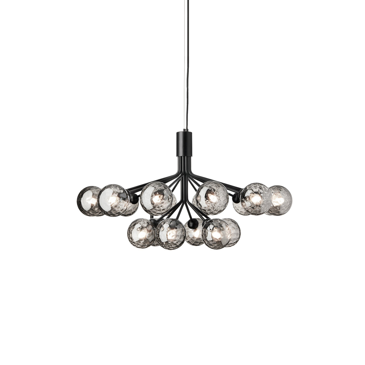 Apiales 18 Chandelier: Satin Black + Optic Smoked + Black