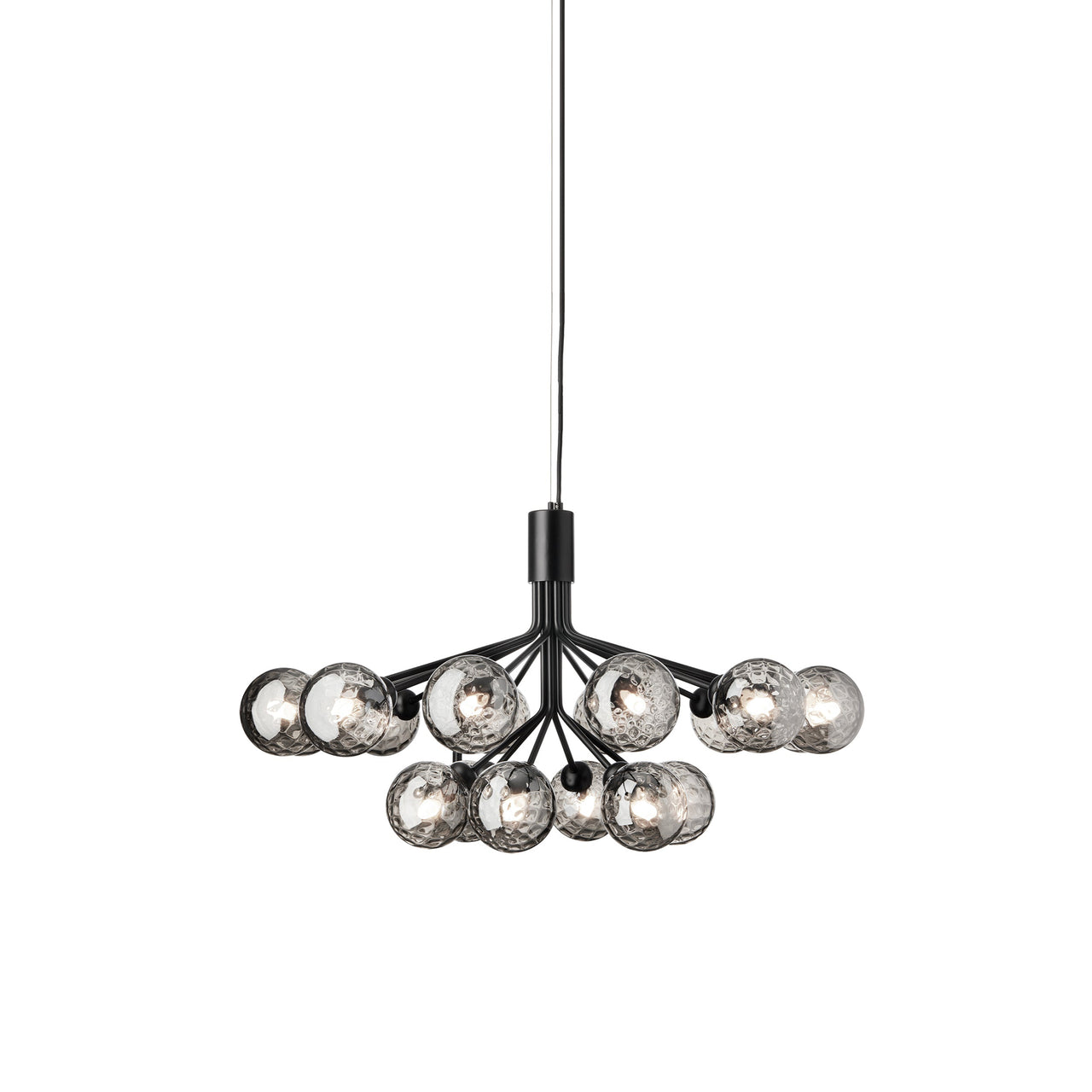 Apiales 18 Chandelier: Satin Black + Optic Smoked + Black