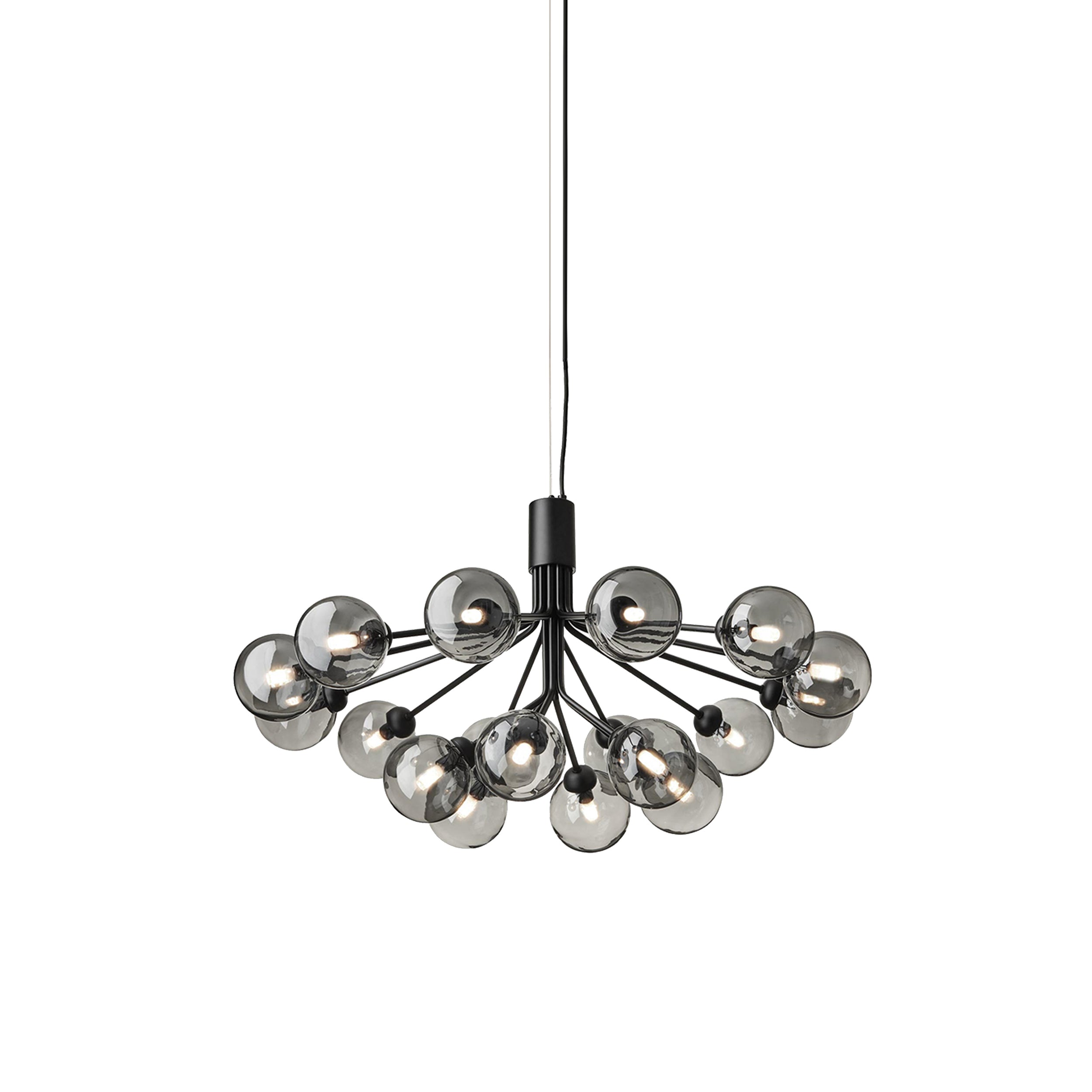 Apiales 18 Chandelier: Satin Black + Smoked Black + Black