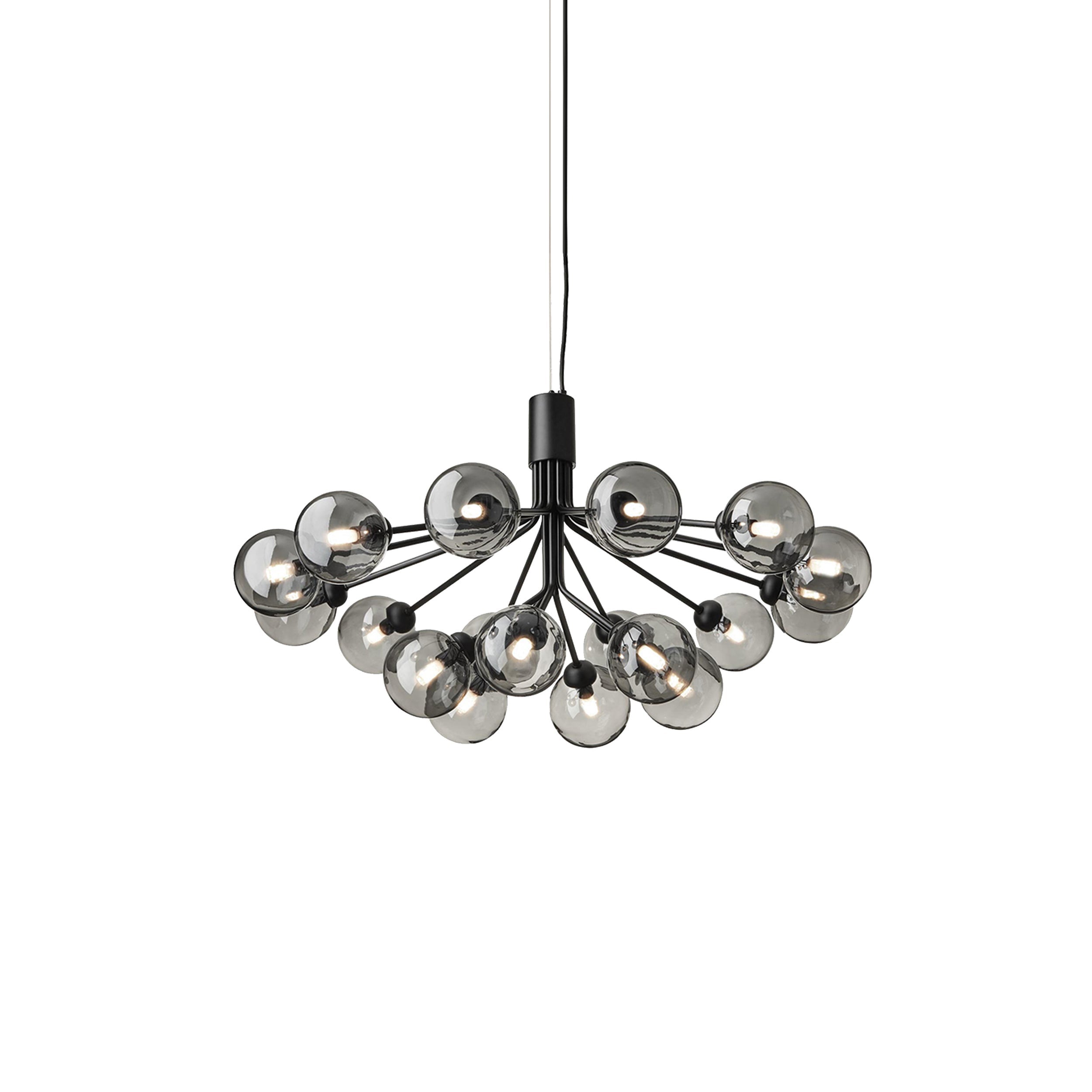 Apiales 18 Chandelier: Satin Black + Smoked Black + Black