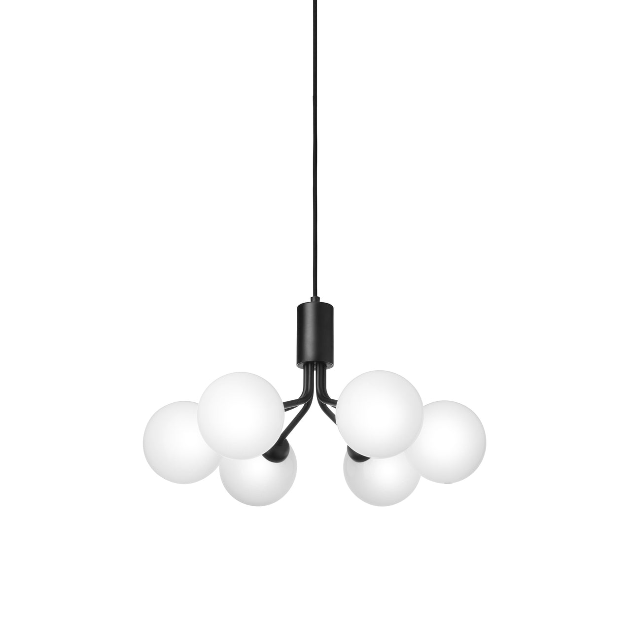 Apiales 6 Pendant Light: Satin Black + Opal White + Black