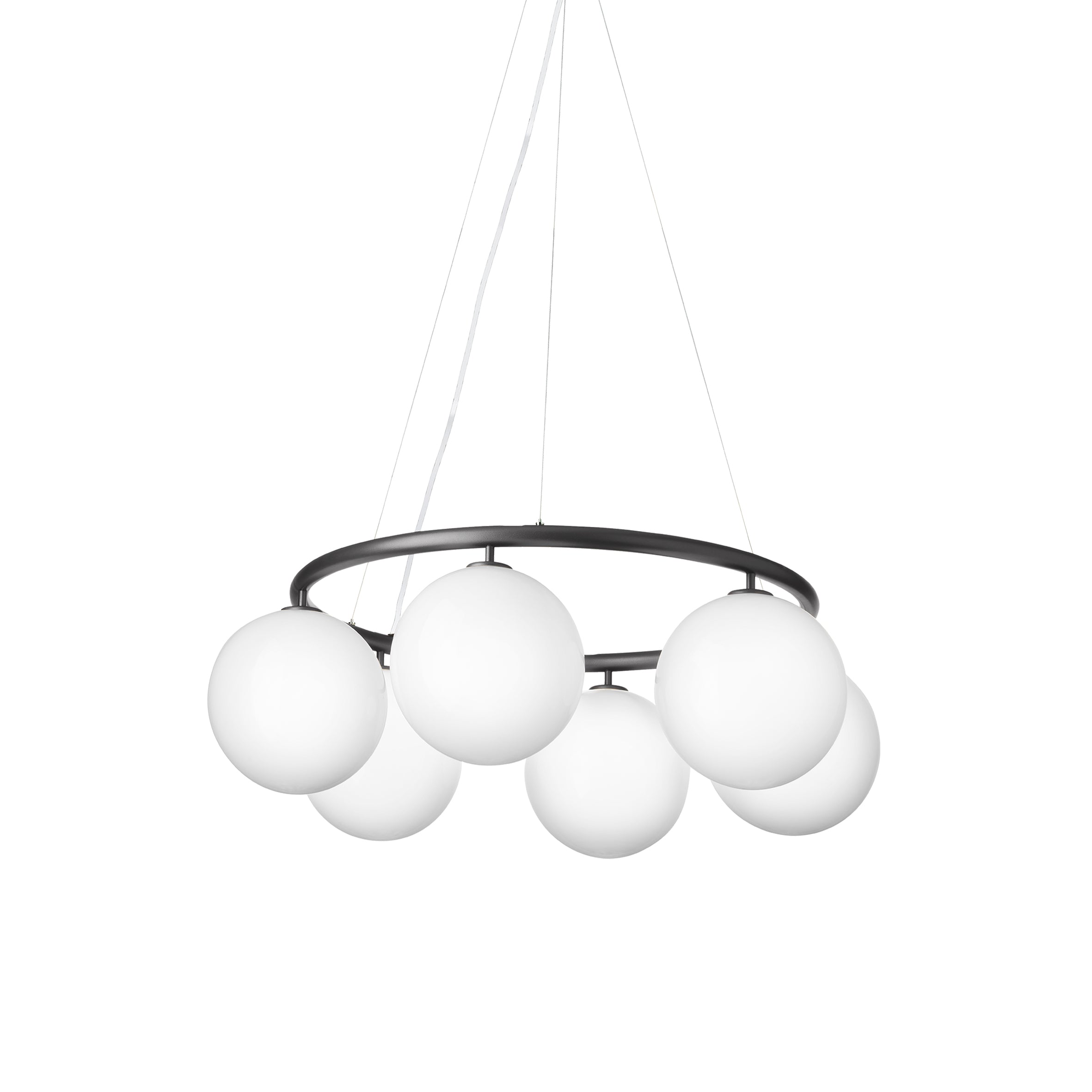 Miira 6 Circular Chandelier: Opal White + Rock Grey