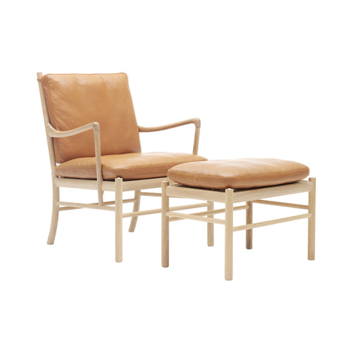 OW149 Colonial Chair with Footstool: Soaped Oak